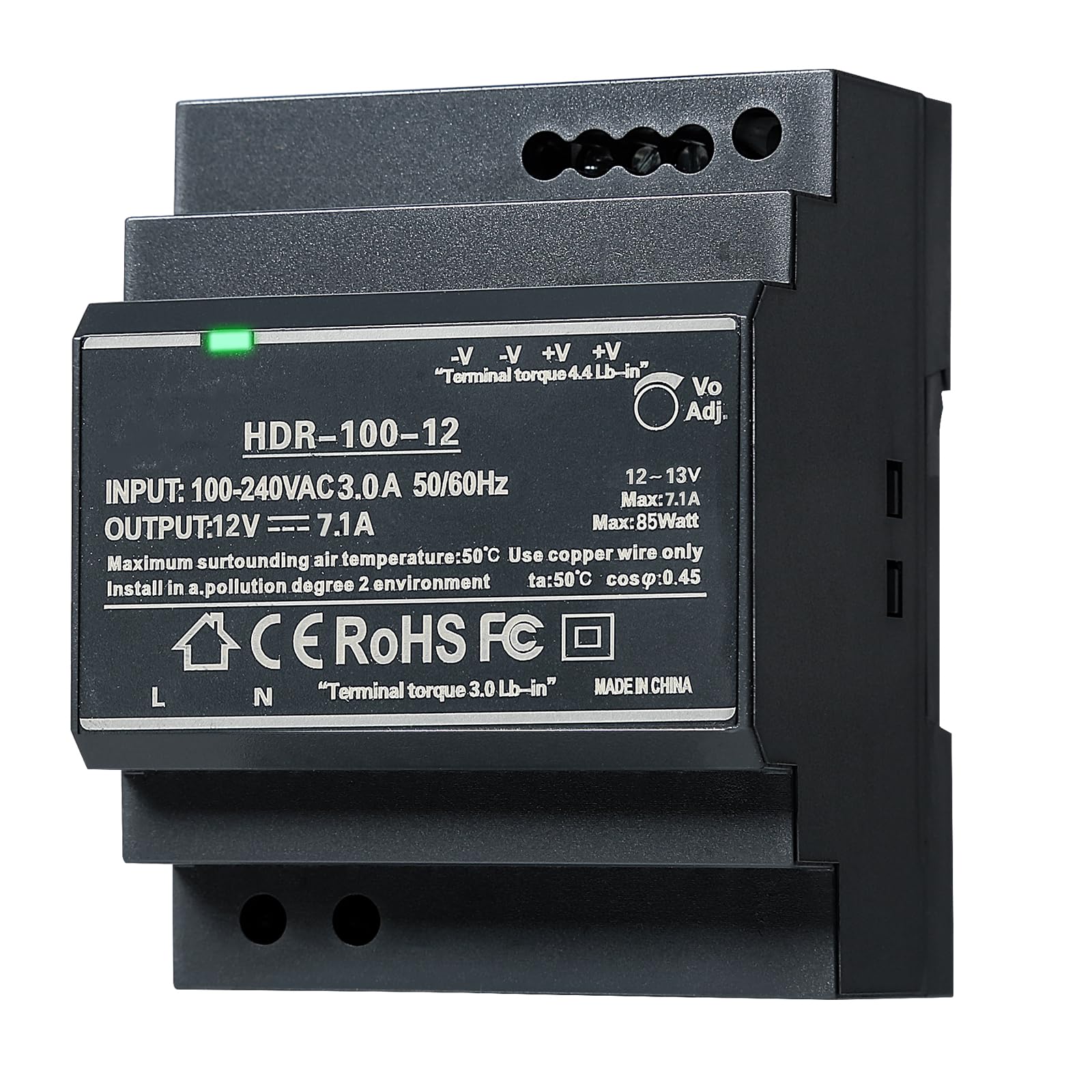Jadeshay DIN Rail Power Supply, 100W 12VDC 7.1A Switching Power Supply with Overload Protection and Stable DC Output (HDR-100-12)