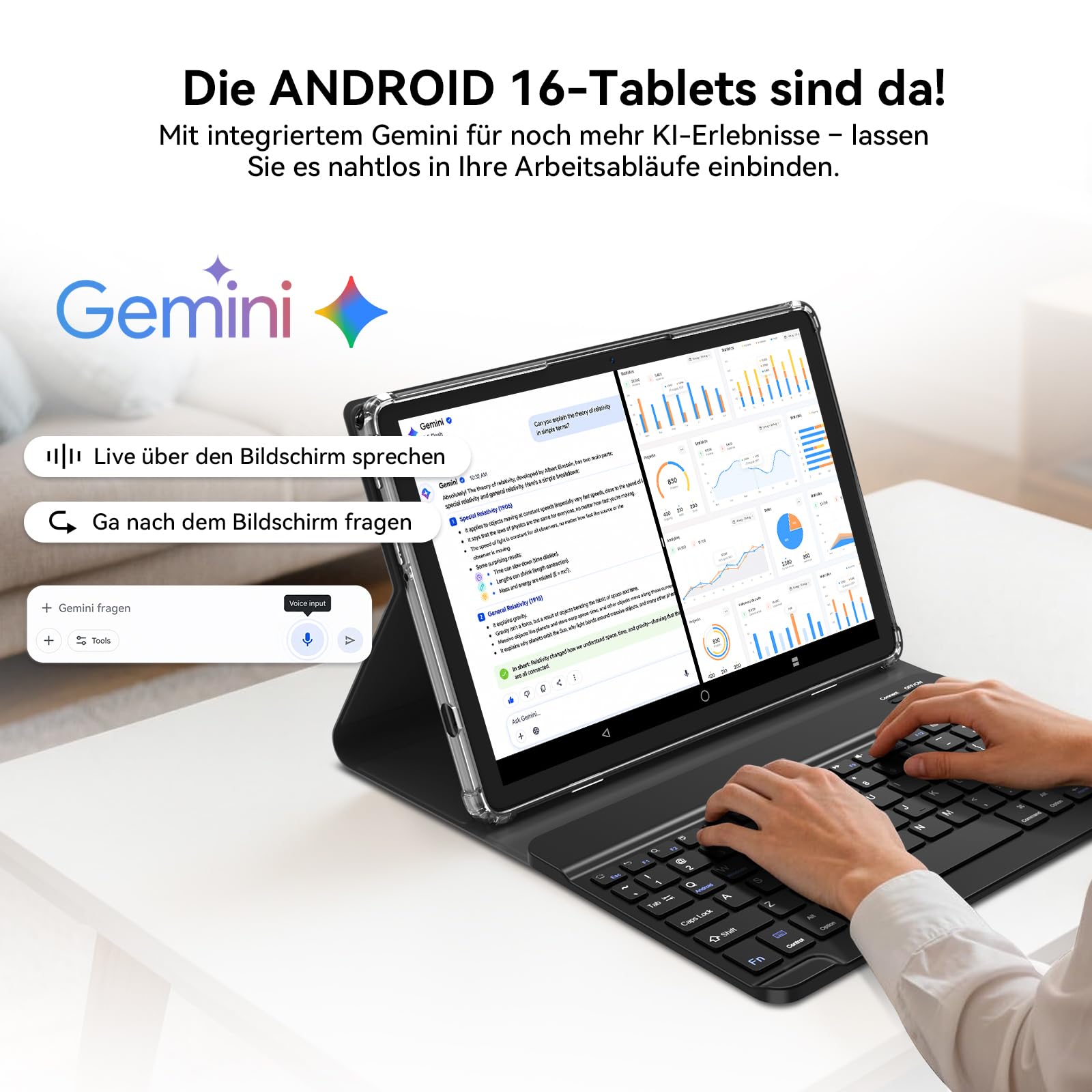 KADYBE Tablet 10 Zoll Android 16 Tablets mit 16GB +128GB 9-In-1 Komplettset mit Tastatur Maus Stift Hülle Gesichtsentsperrung 13MP Kamera 7000mAh GPS WiFi 5 Bluetooth 5 Tablet für Homeoffice