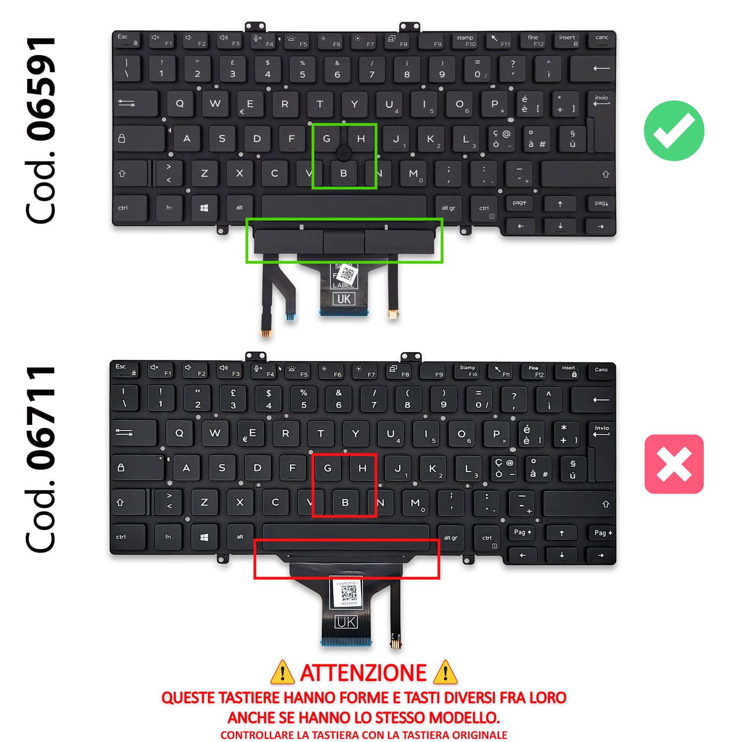 Tastiera compatibile con Dell Latitude 5400, 7400 [Trackpoint - Italiana]