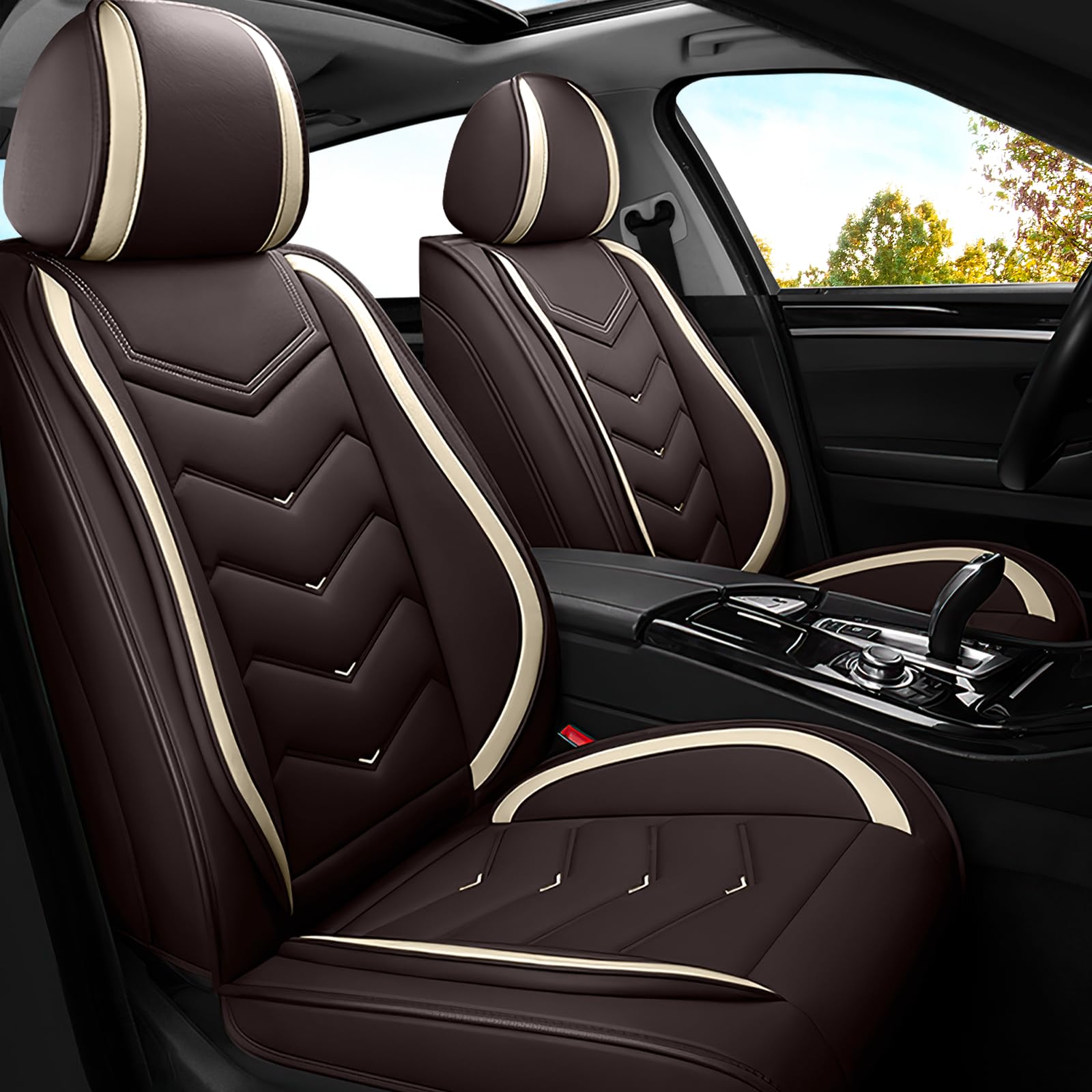 Car Seat Covers for Mitsubishi Eclipse Cross 2018-2025, Premium Nappa Leather Car Seat Cover, Stylish Sport Seat Covers， Automobile Seat Cover Sets.(Standard 2 Seats/Coffee Color)