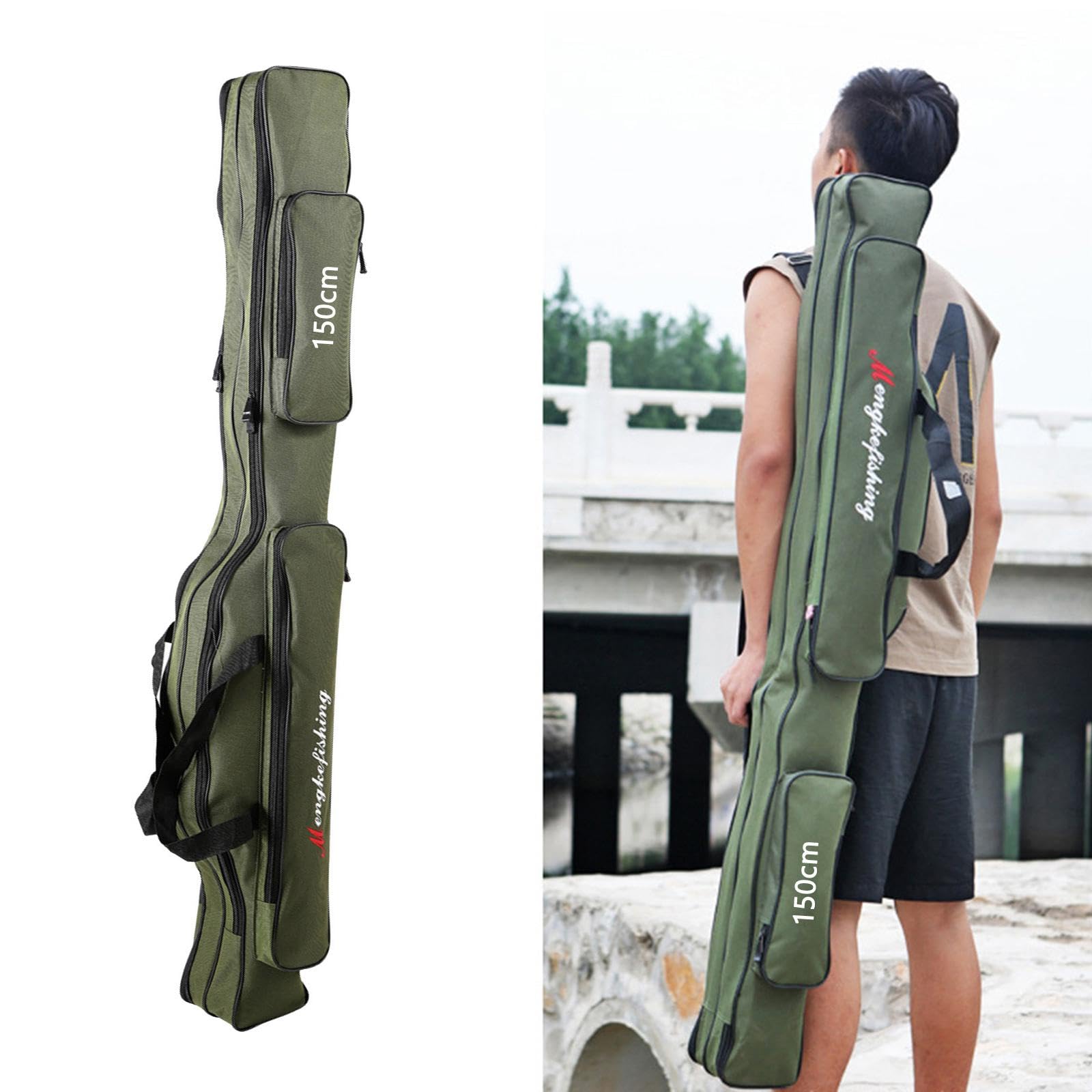 Harilla Funda para Caña de Pescar, Organizador de Almacenaje para Cañas, Carrete Resistente, 2 Niveles 150cm