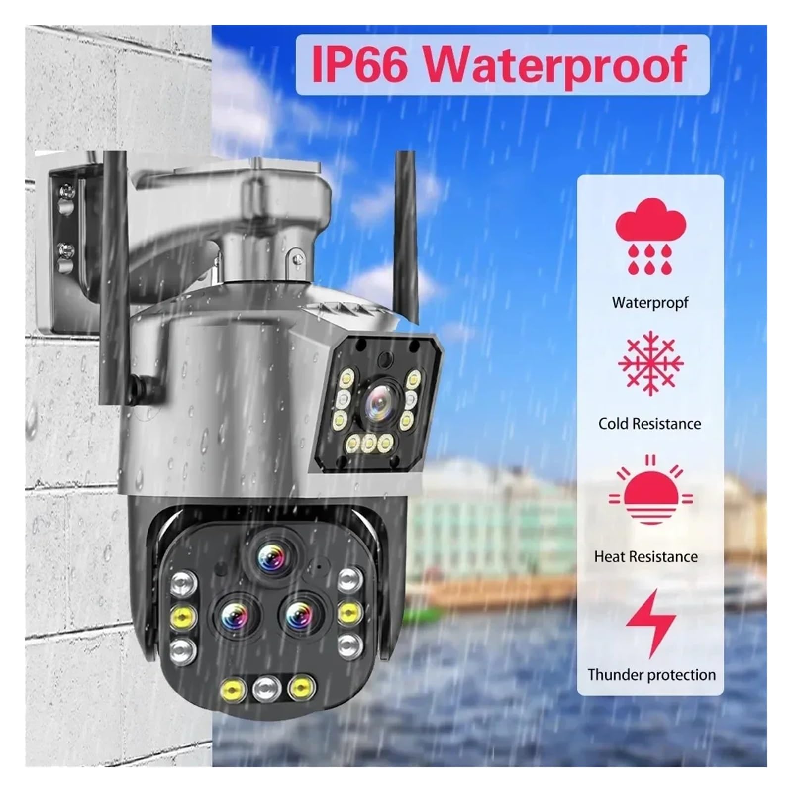 Caméra WiFi PTZ à Quatre objectifs 16MP 8K