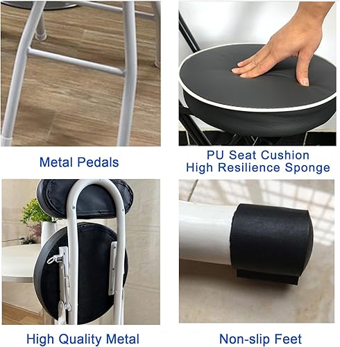 Miniatura 6 de Taburete plegable portátil, taburete plegable de metal resistente para adultos, cocina, jardín, baño, taburete redondo plegable, capacidad de 300