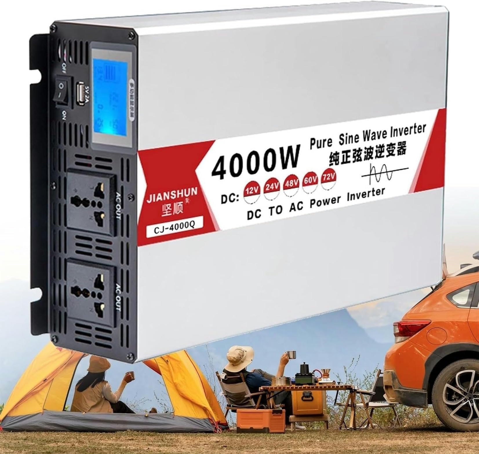 Convertisseur de puissance pur sinus pour voiture 12V 220V 4000W avec écran LCD