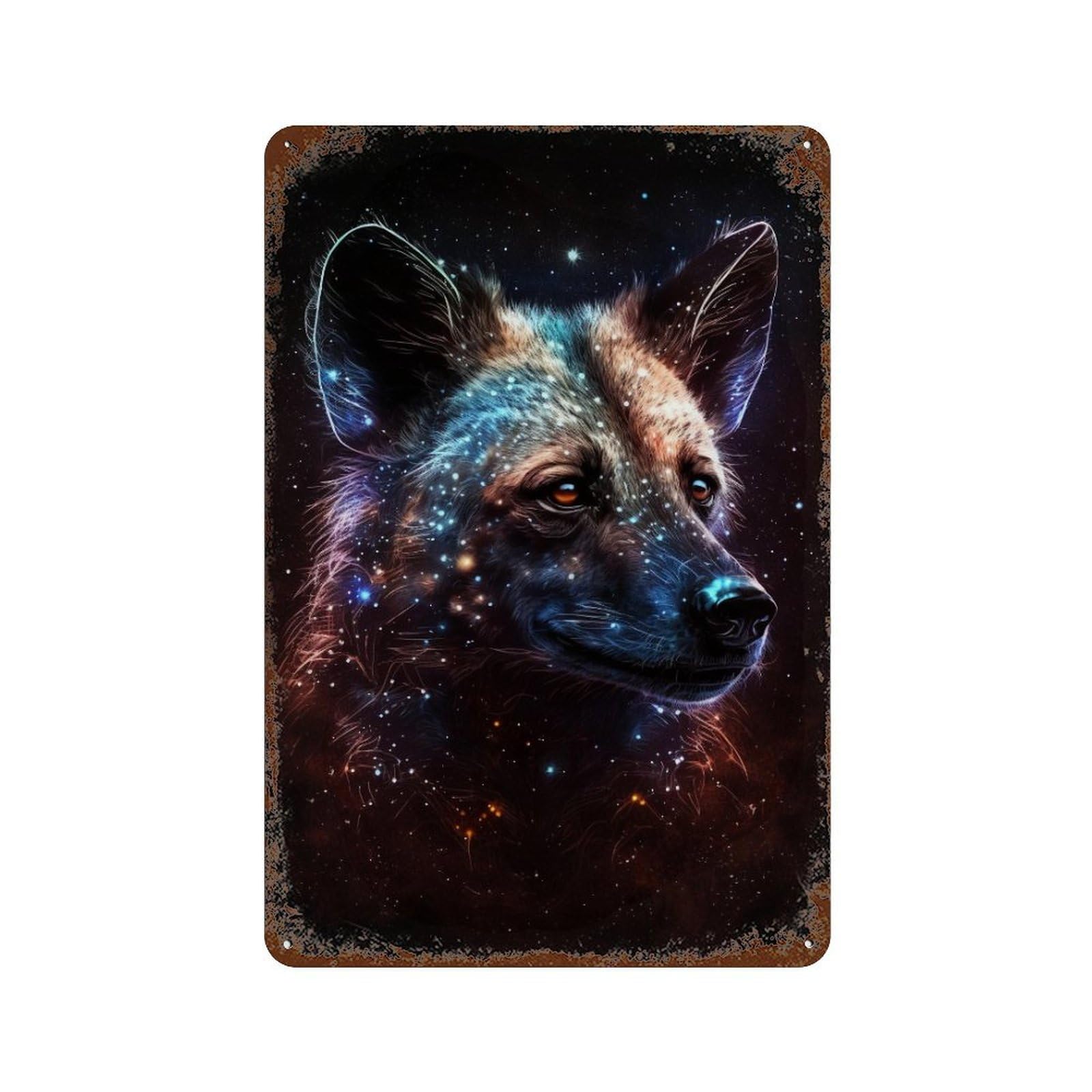 Retro Metal Sign with Galactic Wolf Portrait-29 Design 11.8"x7.9", for Shed, Workshop And Garage Wall Decor, Industrial Home Decor