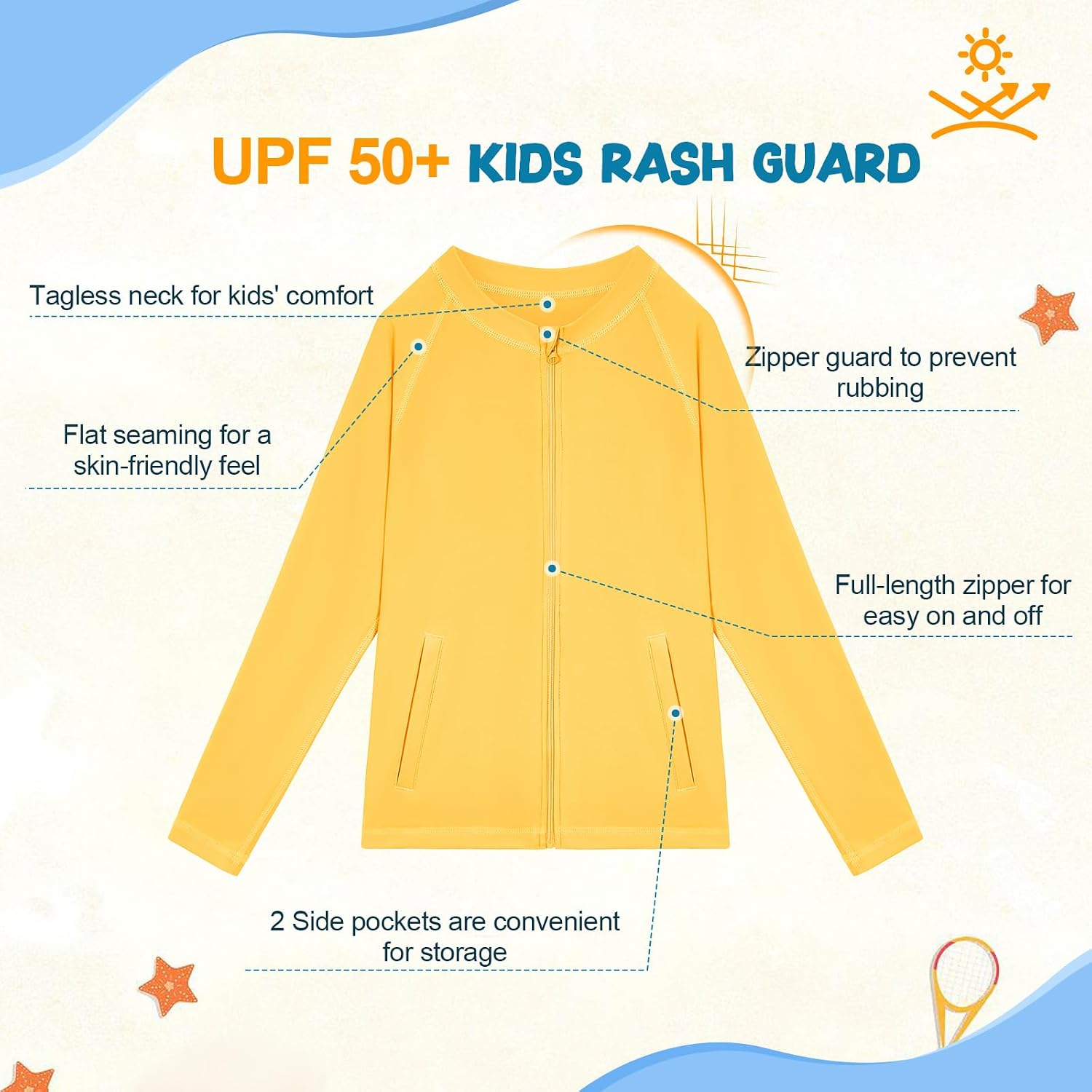 American Trends Boys Rash Guard Swim top Swim Shirts Long Sleeve Zipper Shirt for Boys Rashguard UPF 50+ Boy Swimsuit