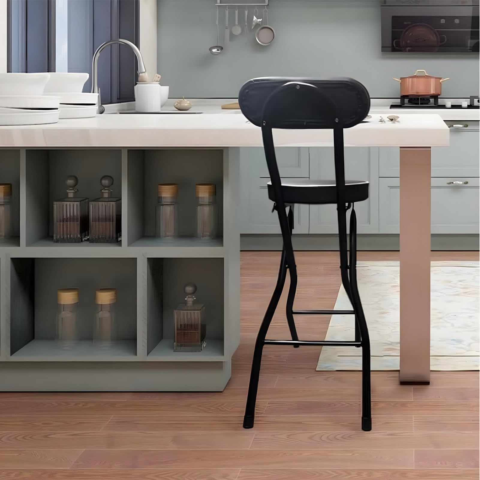 Juego de 2 taburetes plegables con respaldo alto, taburetes plegables portátiles con asiento acolchado para cocina, barra de desayuno