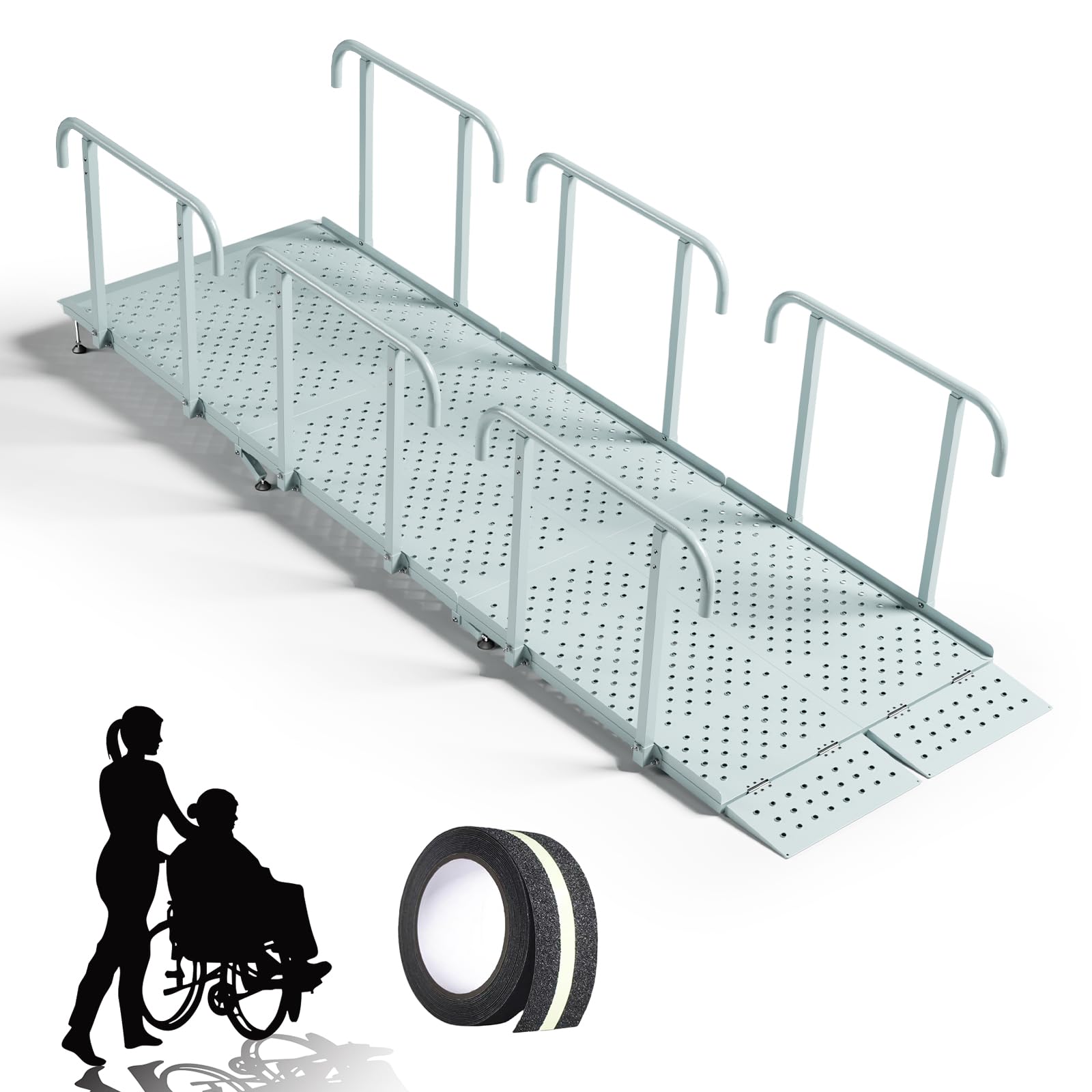 Photo 1 of Heavy Duty Wheelchair Ramp with Handrails, 10' x 36" Semi-Permanent Mobility Access Ramp, 850 lb Capacity, Slip-Resistant Surface, Handicap Ramp with Reflective Strips for Safety