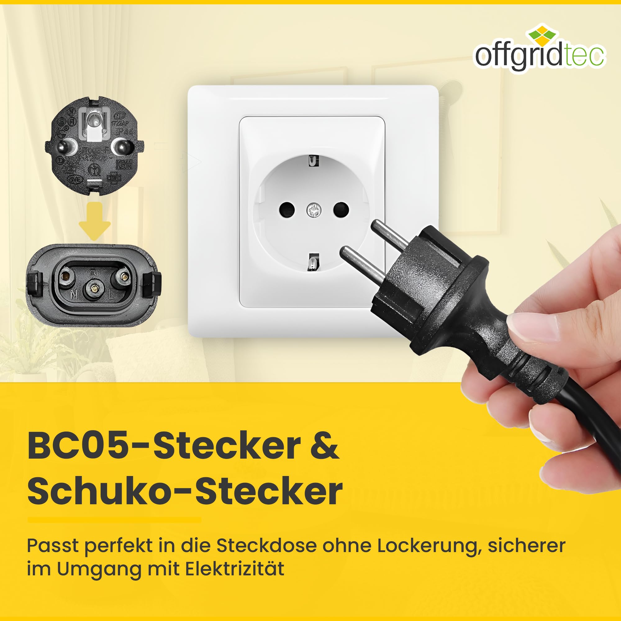 Offgridtec 5M Bc-05 Kabel Połączeniowy Z Wtyczką Żeńską Na Schuko, 3 X 1,5 Mm², Do Mikroinwerterów Serii Hms, Odporny Na Warunki Atmosferyczne, Niezawodny Przesył Energii Na Zewnątrz