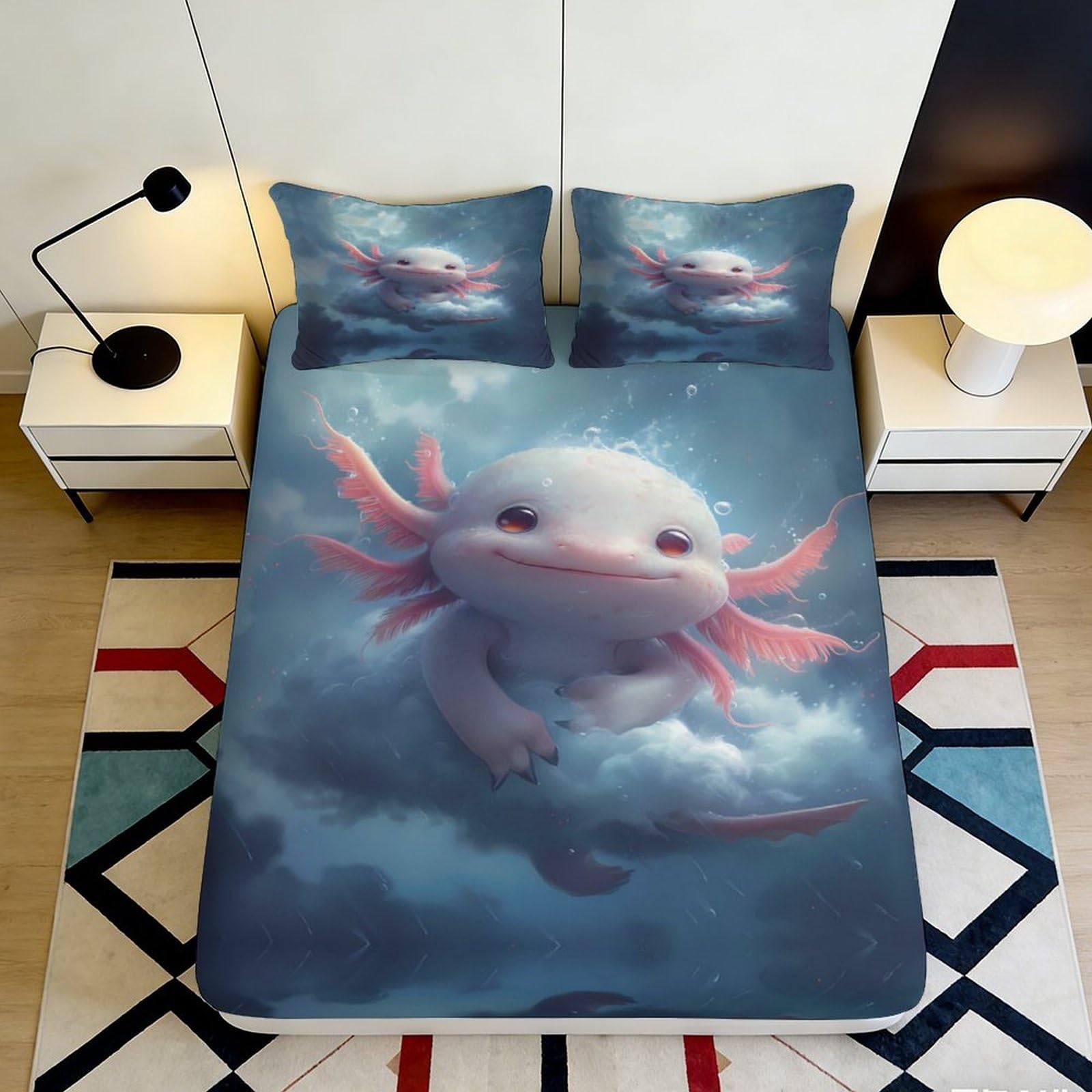 Pnayamiorkfel Style-2 3D Printed Cute Axolotl Fitted Sheet Microfiber Soft Breathable Ocean Fantasy Mattress Cover For Bedroom Guest Room Decor 90X200x25cm