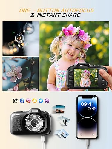 Miniatura 7 de NBD Cámaras digitales de 64 MP para fotografía, cámara de punto y disparo 4K, cámaras de viaje compactas con zoom 16X, cámara de enfoque automático