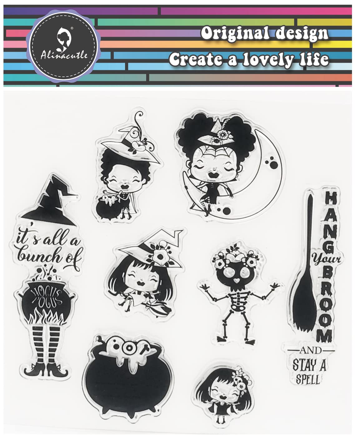 Alinacutle Halloween Stamp,Witch Clear Stamps Silicone Stamp for Season Holiday Greeting Card Making & DIY Scrapbooking Journaling