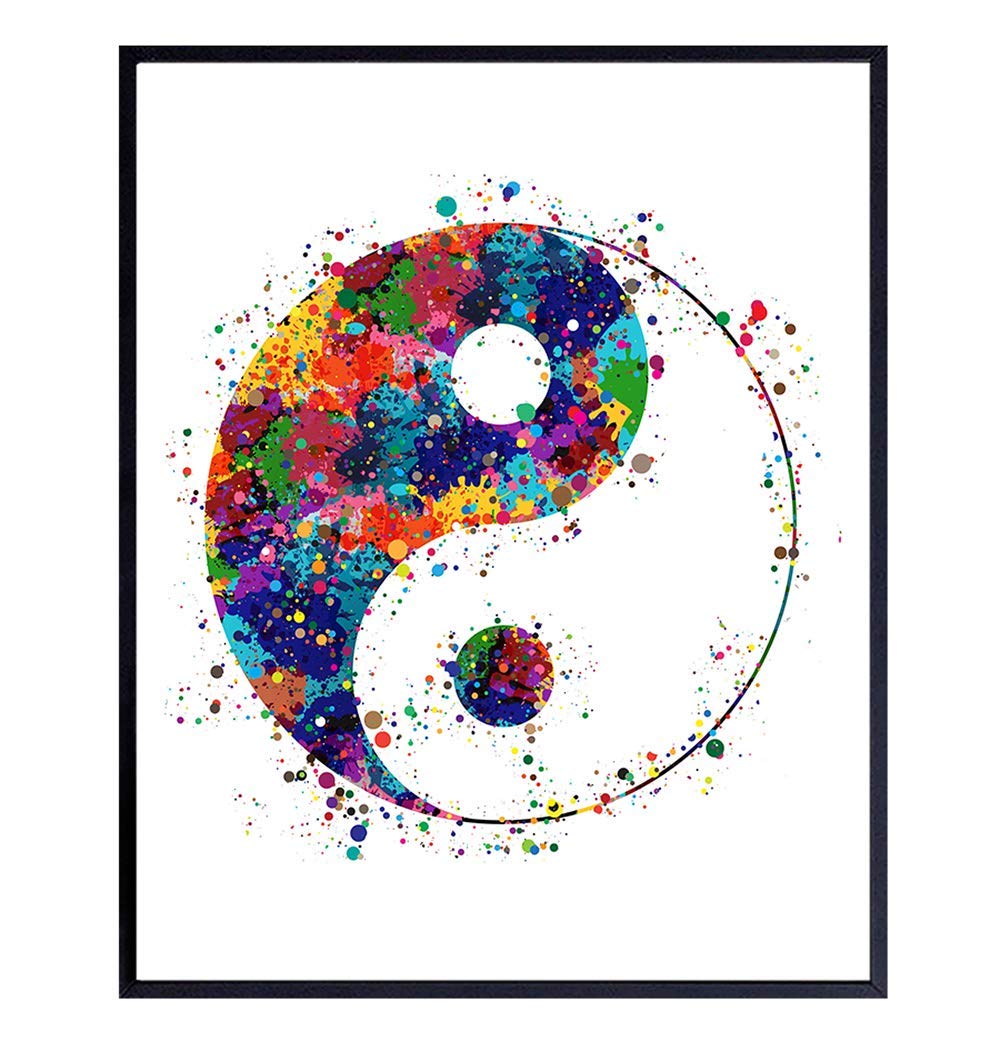 Yin Yang Inspirational Zen Watercolor Art Print - 8x10 Unframed Photo - Motivational Gift for Meditation, Buddha Fans, Buddhists - Unique Spiritual