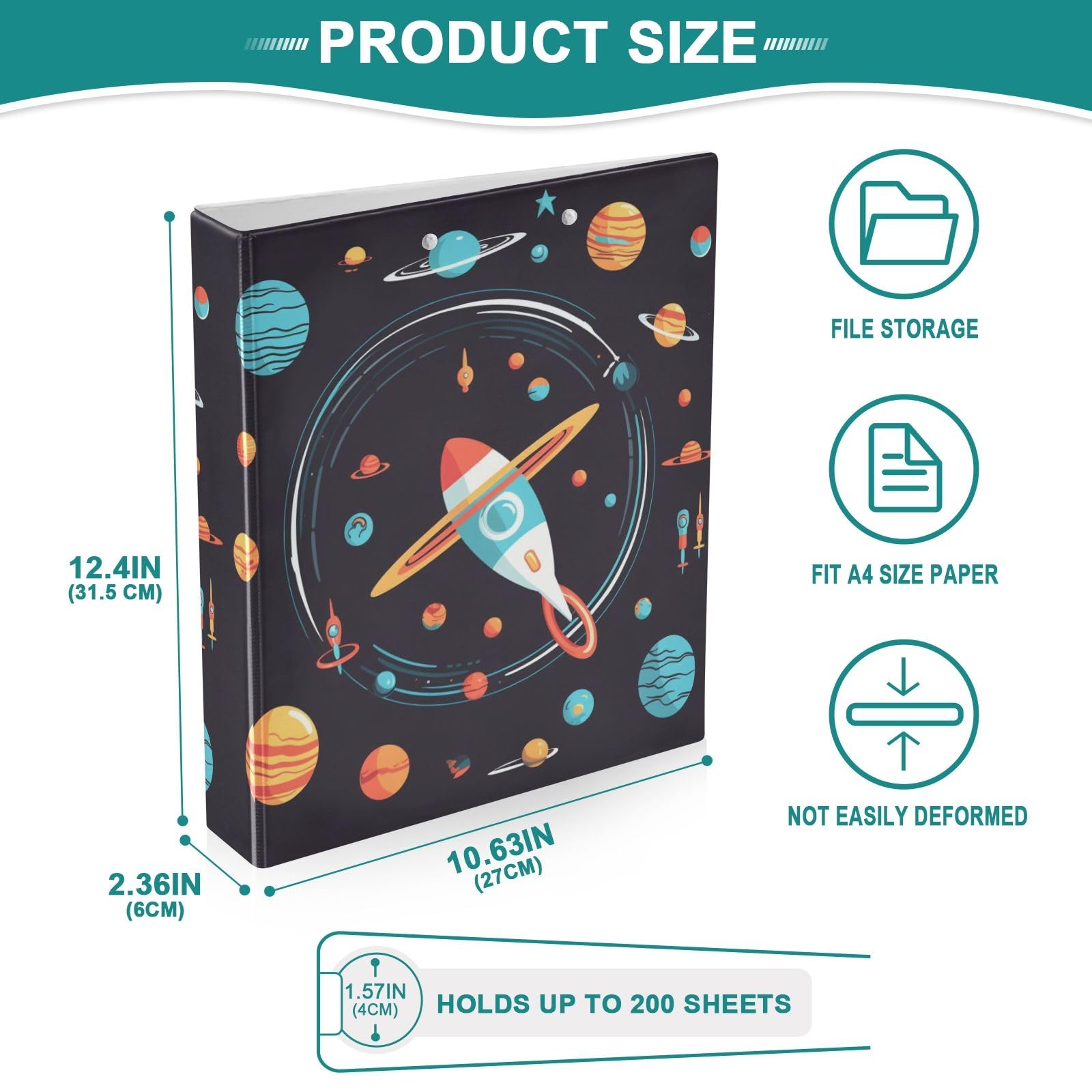 Creative Planets - Raccoglitore a 3 anelli, 3,8 cm, contiene 200 fogli con 3 tasche interne in PVC trasparente, per scuola e ufficio