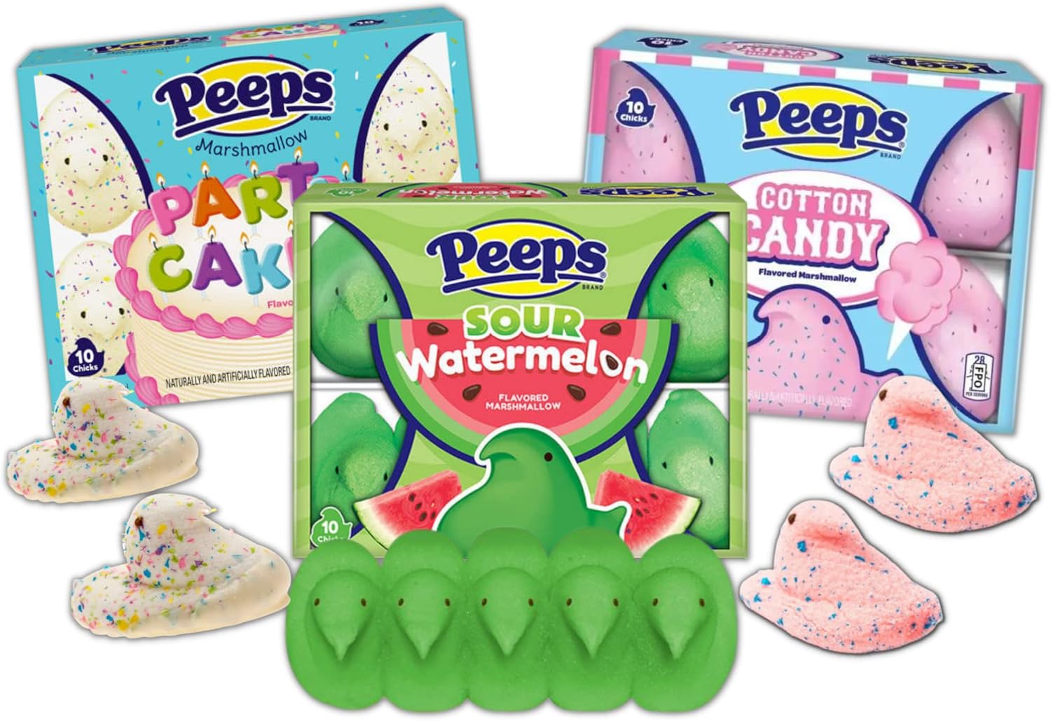 Peeps Marshmallow Candy Chicks, Sour Watermelon, Cotton Candies and