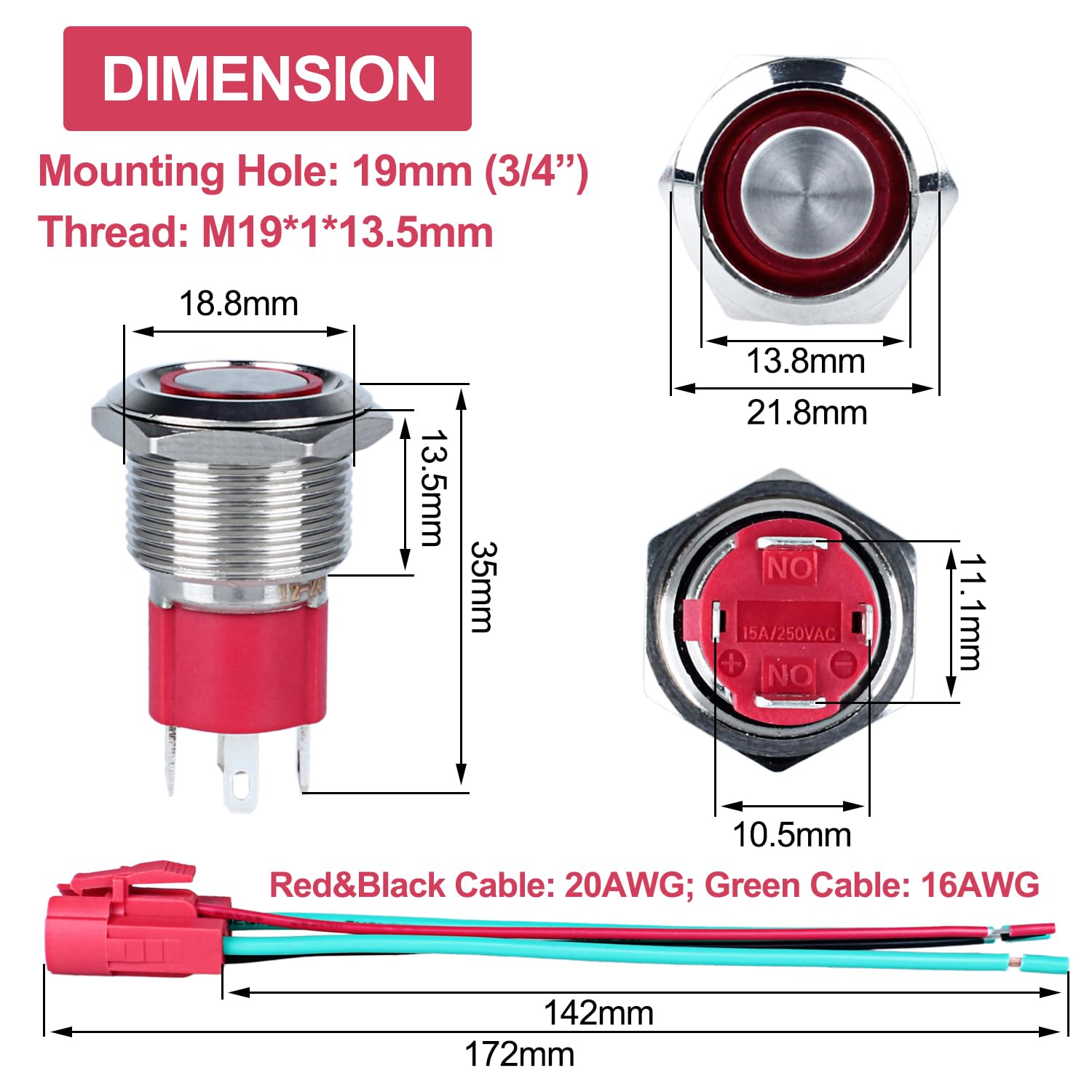 Snapklik.com : DMWD 19mm Heavy Duty Latching Metal Push Button Switch ...