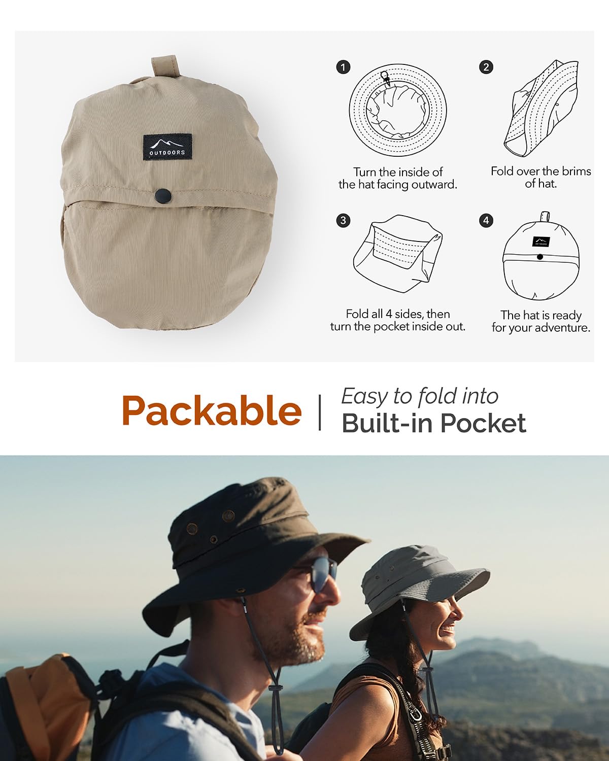 Hat Hut Sonnenhut für Herren, Wasserdichter Fischerhut, LSF 50+ breite Krempe, Regenhut, Outdoor Bucket Hat, Wandern, Allwetter