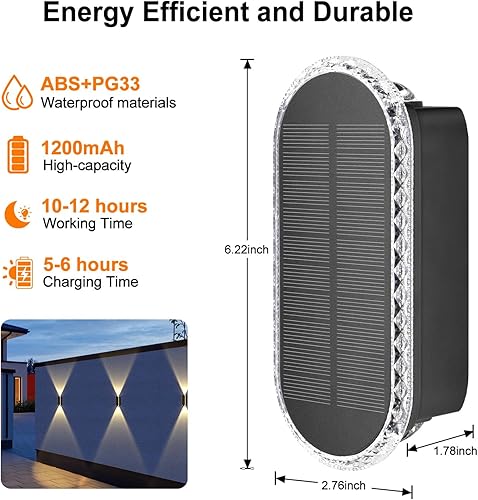 Miniatura 6 de Ellasay Paquete de 8 luces solares para vallas, luces solares LED de pared con enfoque hacia arriba y hacia abajo, luces solares impermeables IP67