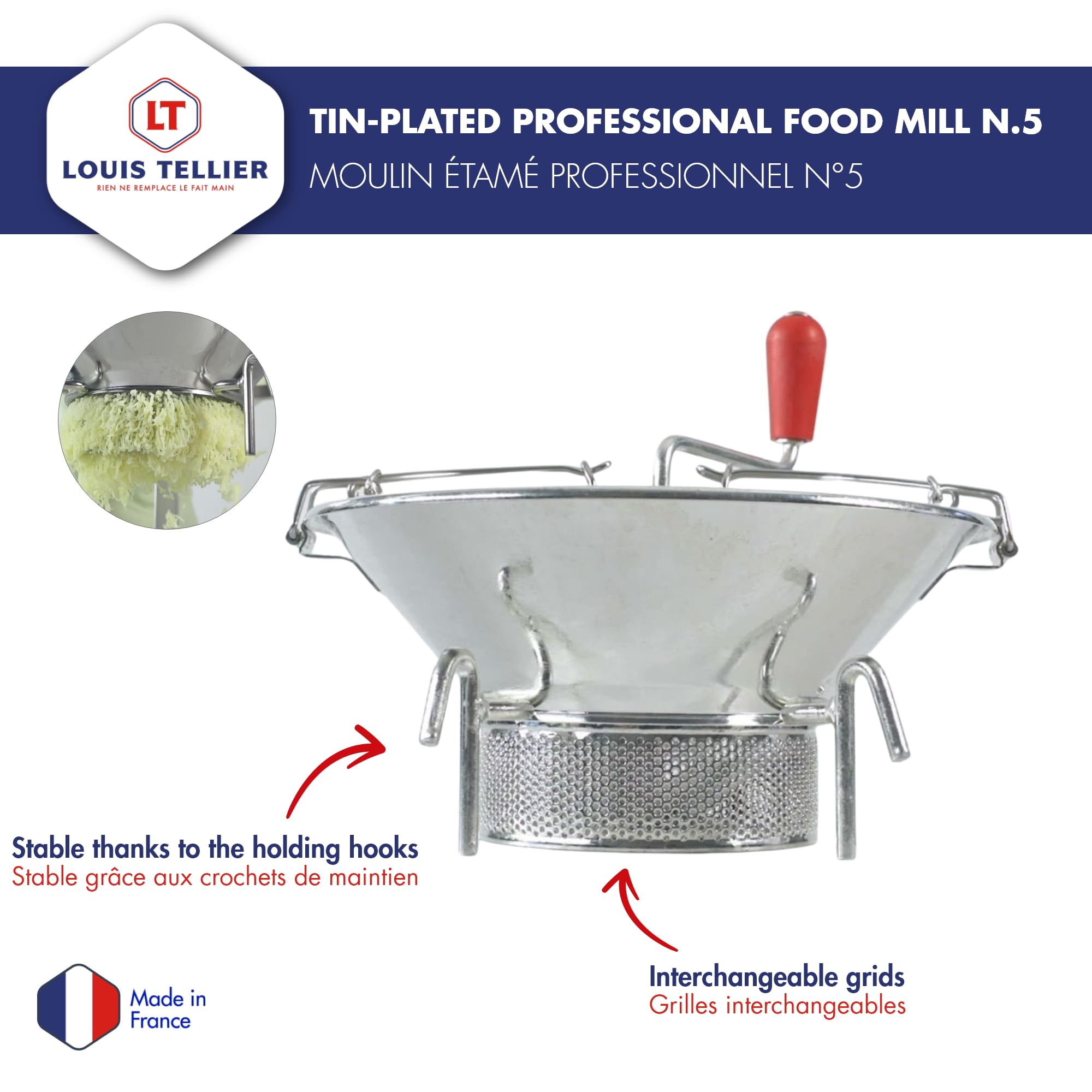 Moulin étamé professionnel n°5 avec grille 3 mm