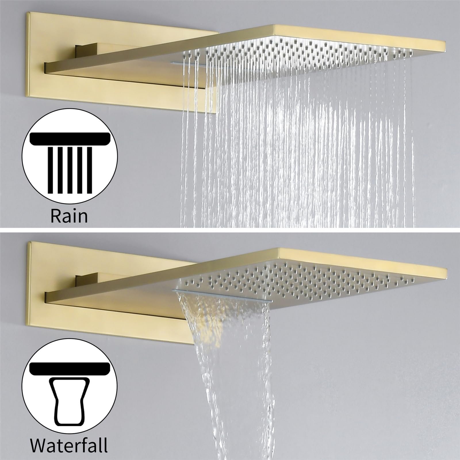 Columna Ducha Termostatica Ducha Empotrada con Ducha de Mano de 3 Funciones y 4 Ducha Lateral 560 * 220mm Modo Lluvia Cascada Lujoso Sistema de Ducha Oro Cepillado