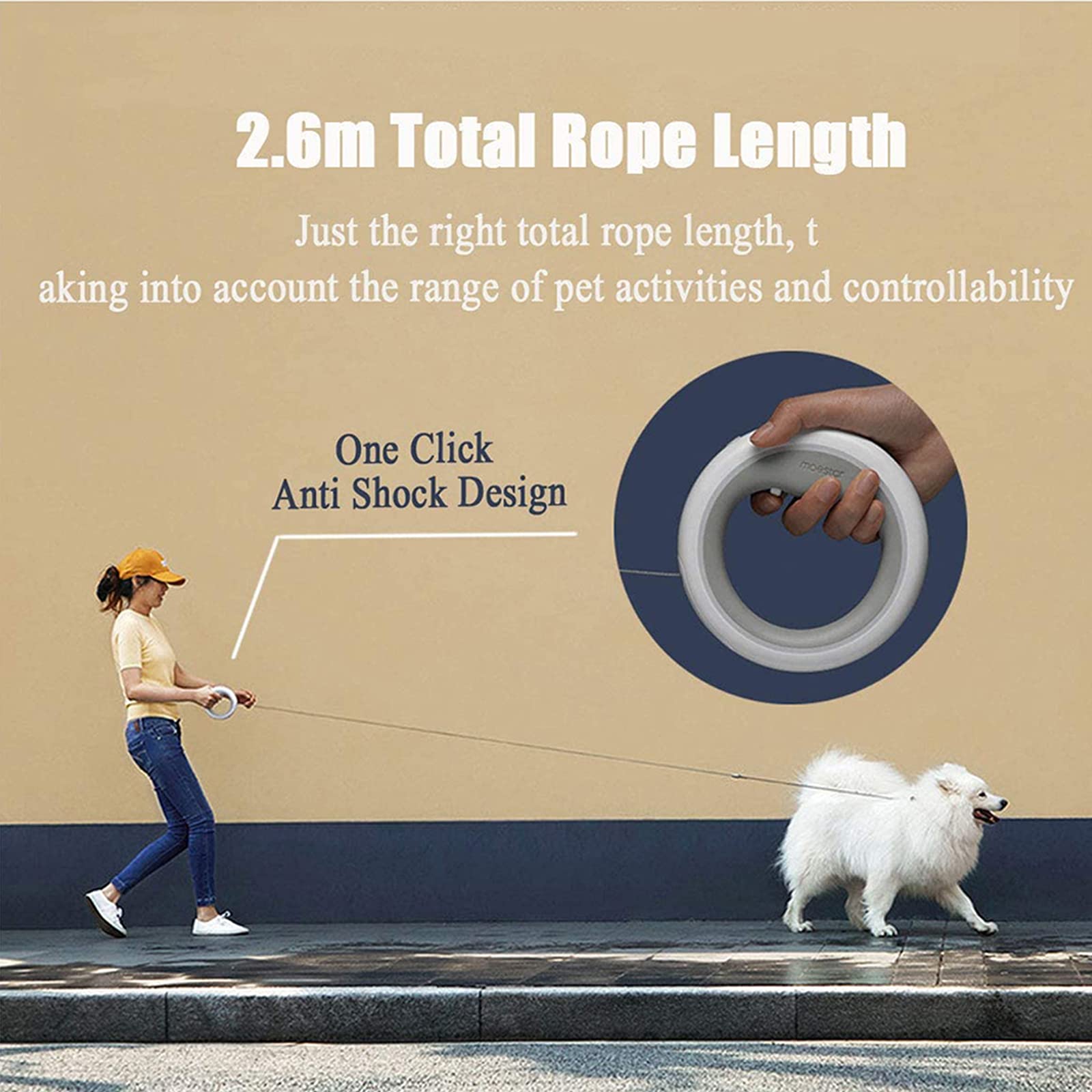 Correas Extensibles para Perros De 2.6 M con Linterna LED, Correa Extensible para Perros De Tamaño Mediano Y Grande De hasta 50 KG con Mango Antidesalizante,No Se Enreda
