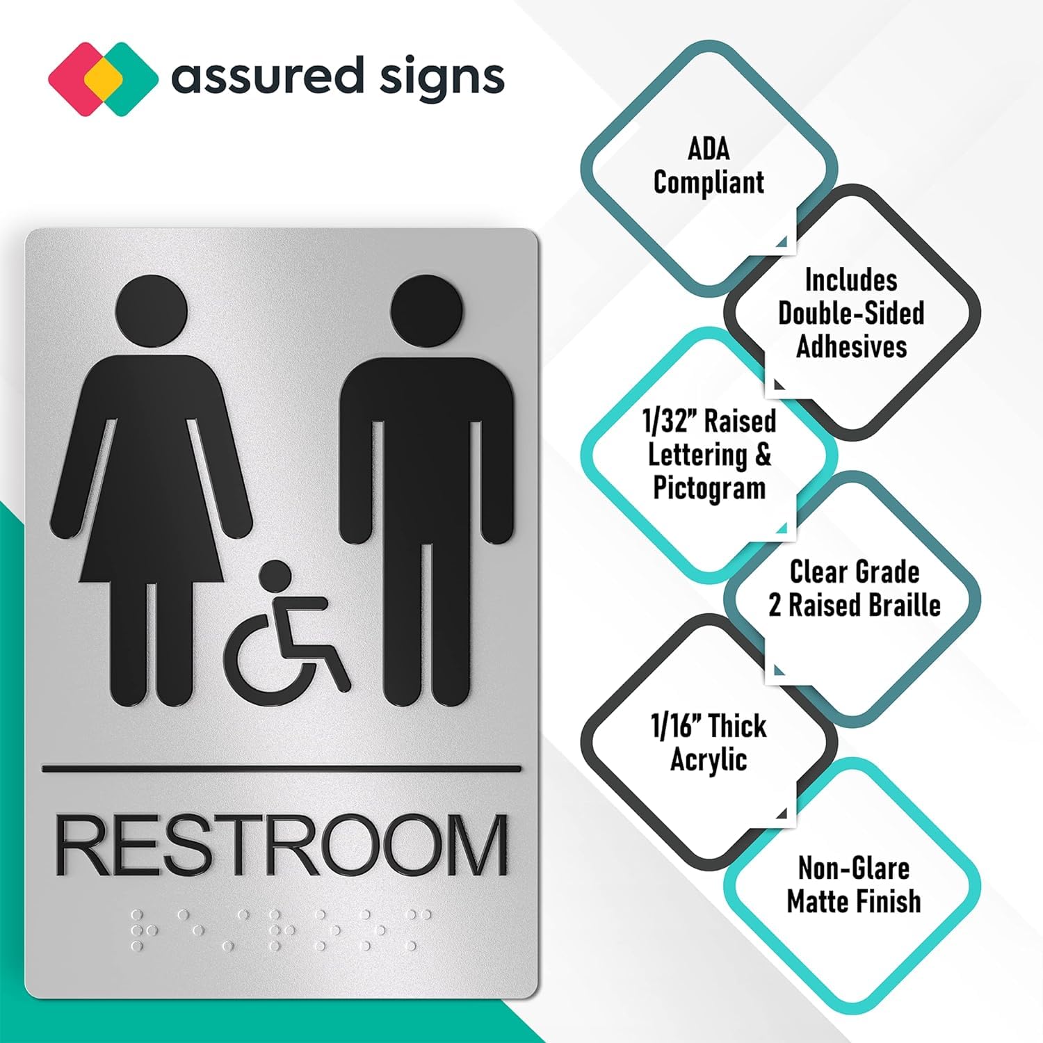 ADA Compliant Men's Bathroom Sign - 6x9 Inches, Black, Self-Adhesive - View #7