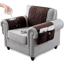 Waterproof Armrest Chair Covers with 6 Side Pocket 1 2 3 Seater Anti-Slip Chair Headrest Cover Armchair Slipcover Washable Protector for Pets Leather Sofa Couch Coffee,1 Seater 3PCS
