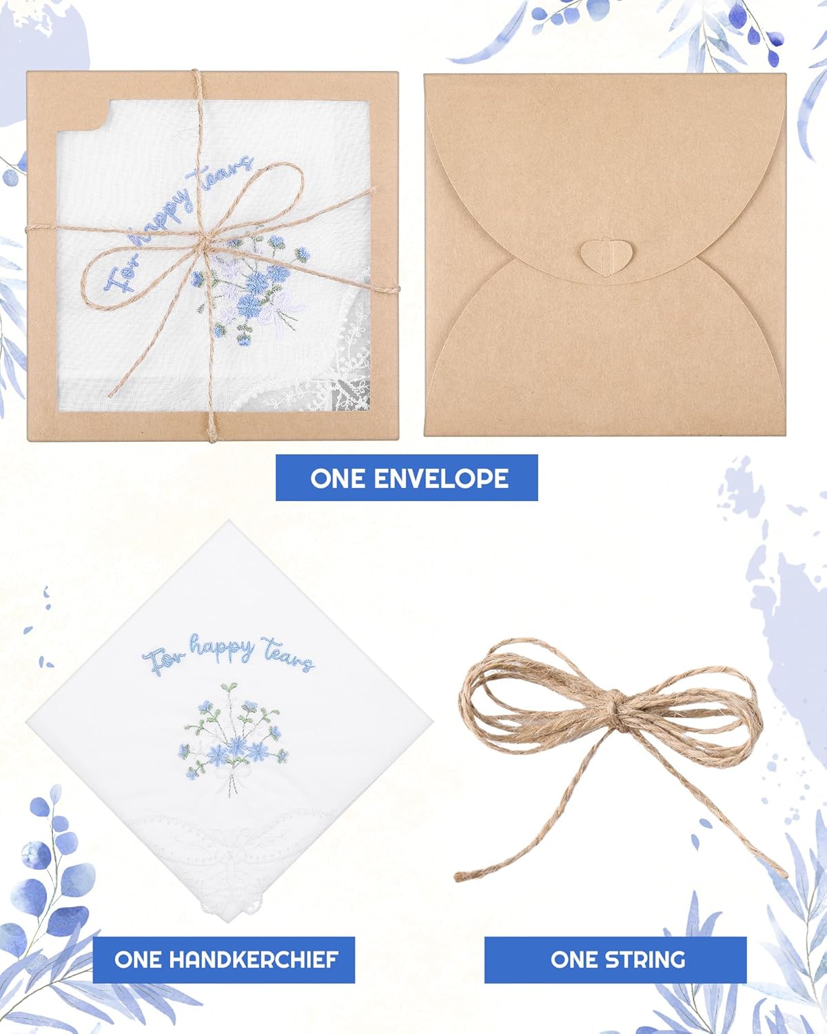 Kinlop 6/12 Pack Embroidered Wedding Happy Tears Handkerchiefs, 11"x11" Lace Handkerchiefs, Something Blue Gift for Bride - Image 2