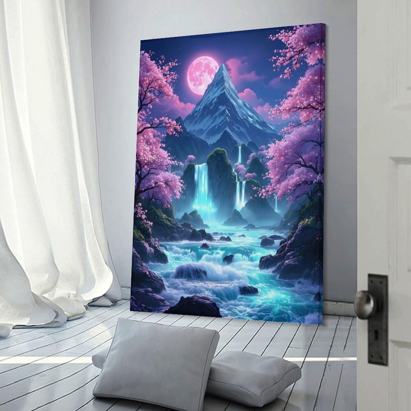 Junmoney Frame-Fantasy Waterfall Landscape Fantasy Waterfall Landscape Canvas Art Print 16X24inch(40X60cm), For Office Decor, Home Working Or Creative Rooms, An Interior Accent For Desk Areas