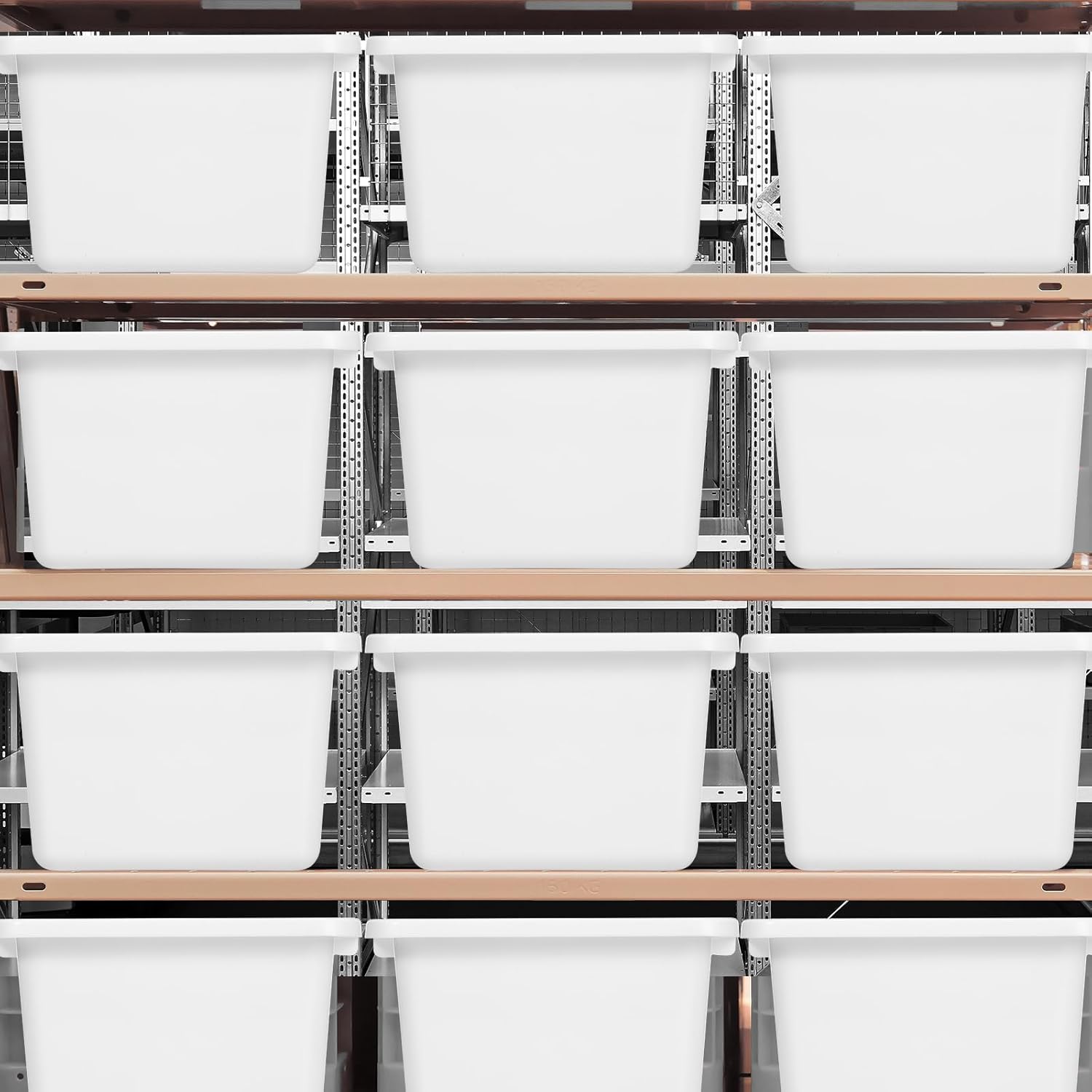 Outus 48 Pcs White Plastic Cubby Bins Bulk for Classroom Organization Small Stackable Book Bins Toy Storage Organizer Tubs Box Container with 120 Self Adhesive Label for Library School Office Home