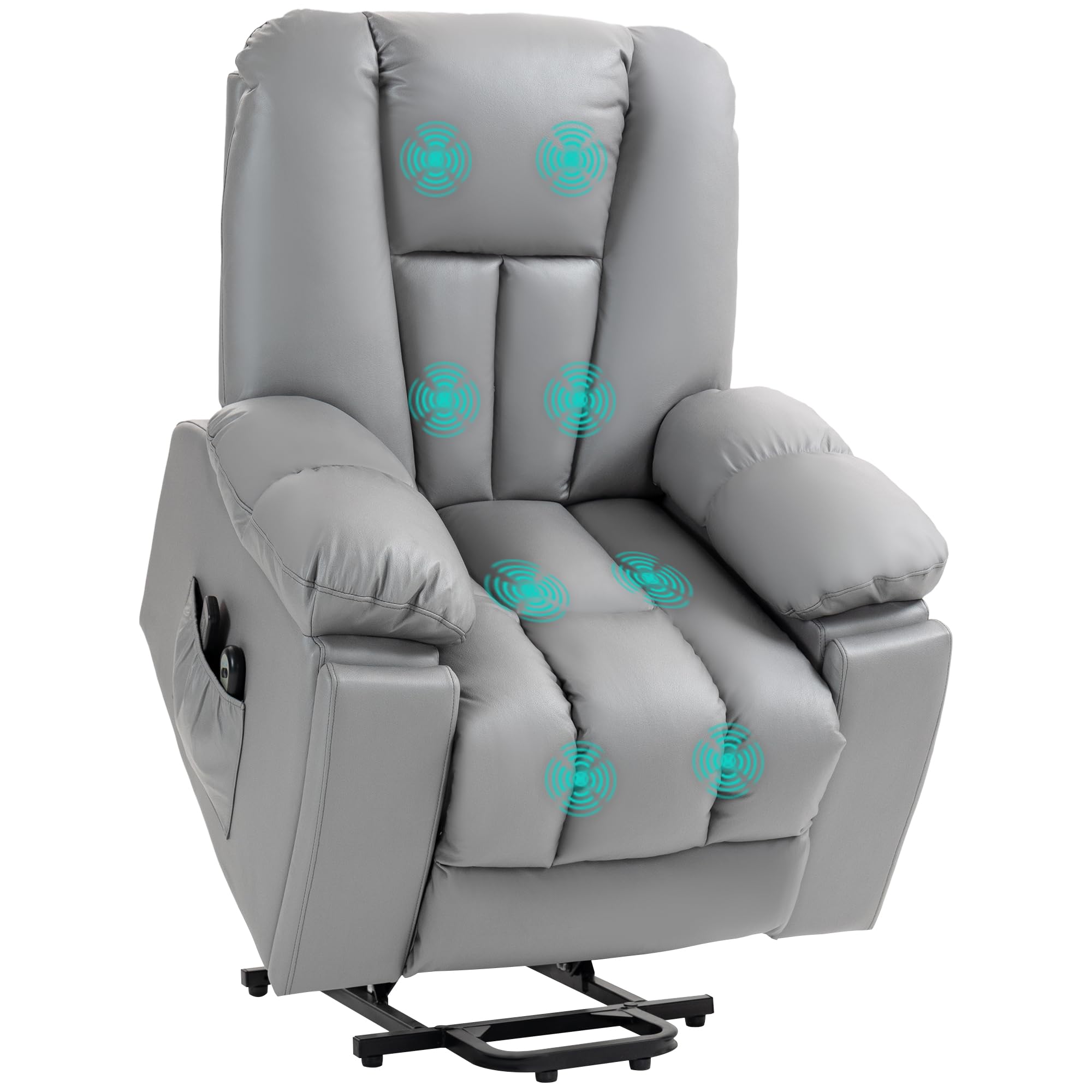 HOMCOM Poltrona Alzapersona Elettrica Reclinabile con 8 Punti Massaggianti e Telecomando, Poltrona Moderna in Microfibra, 94x96x106 cm, Grigio