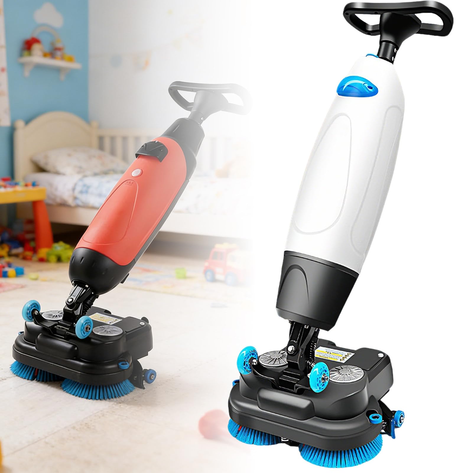 Depurador de suelo con tanques de 4.5 L + 7.5 L, limpiador de piso inalámbrico con cepillos de fregona eléctrica de 17 pulgadas, alimentado por batería de 36 V para uso comercial