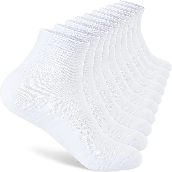 Monxiery Mens 100% Cotton Cushioned Ankle Socks, Moisture Wicking Breathable Athletic Performance Running Quarter Socks