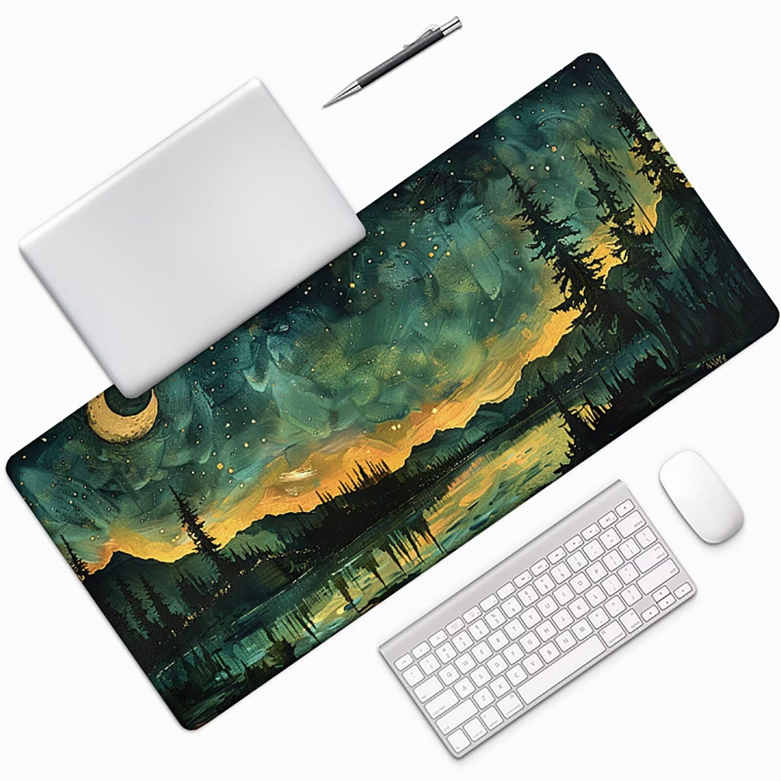 Cielo stellato Tappetino Mouse Gaming xxl 1000 x 500 mm, Tappetino Scrivania Verde Con Bordi Cuciti, Presa Stabile su Superfici Lisce, Impermeabile Antiscivolo Mouse Pad per Gaming Accessori PC x2-11S