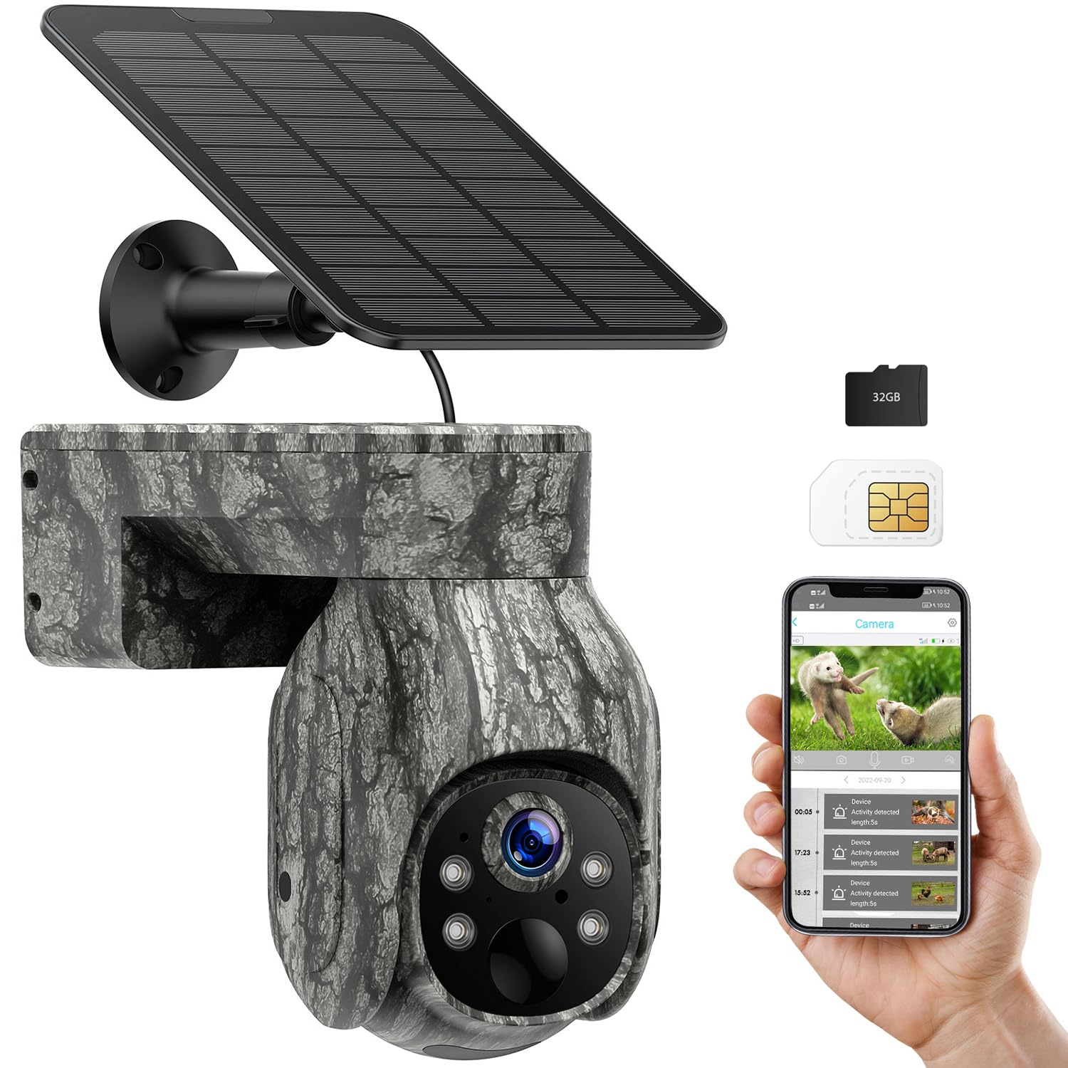 VOOPEAK 4G LTE Cellular Wildlife Camera Solar Powered 2.5K Live Stream, Pan 355°Tilt 90° Remote Adjustment, Send Videos to the Phone, 4G Trail Cameras with Night Vision Motion Activated Waterproof