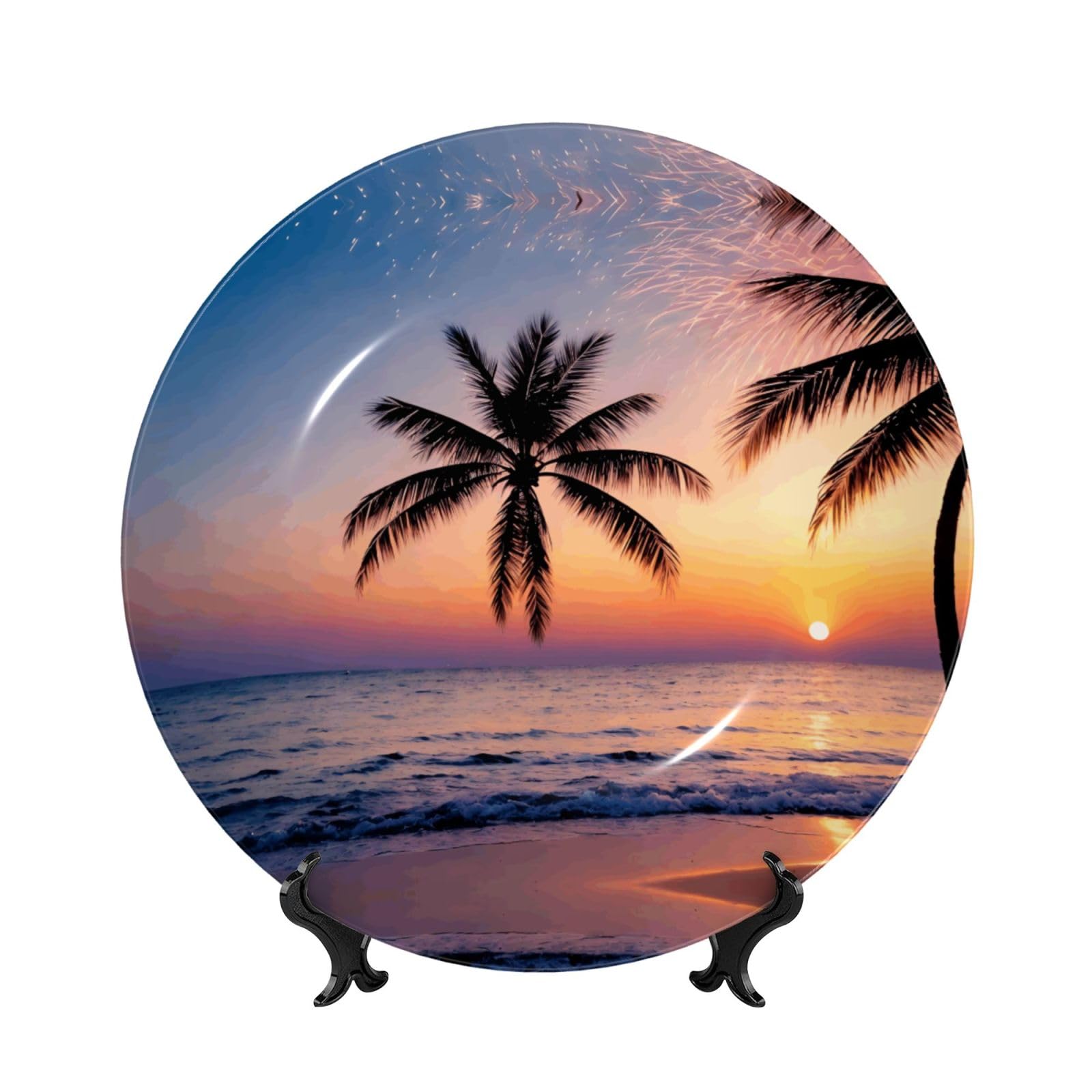 Platos decorativos dorados de palmera POEZJZW de 7 pulgadas con soporte de mesa