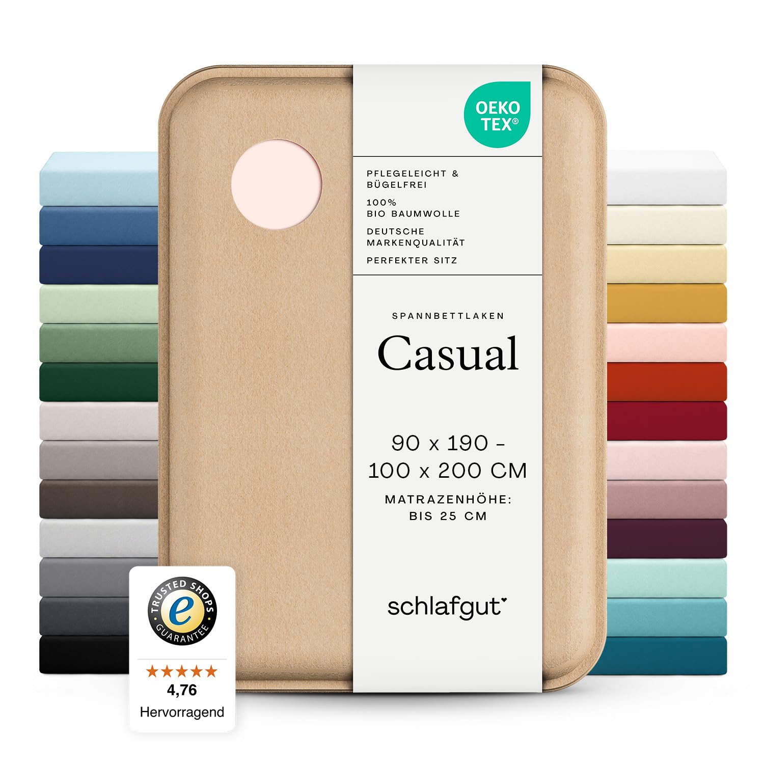 schlafgut Casual Spannbettlaken 90x200 cm 100% Bio-Baumwolle, Red Light
