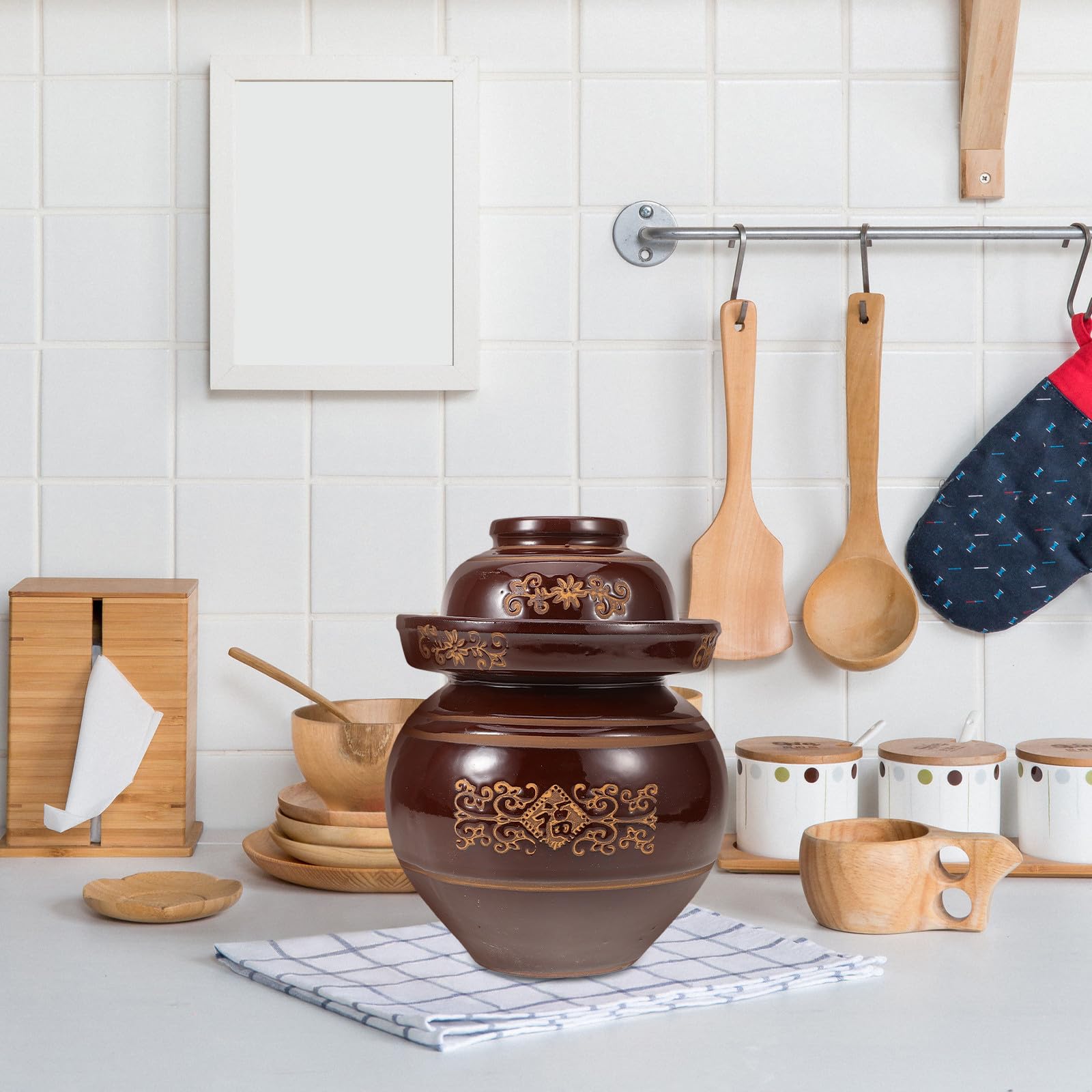 Alasum 1set Vaso per Sottaceti in Ceramica Spessa con Chiusura Ermetica Barattolo Tradizionale Cinese per Kimchi e Fermentazione per Cucina Ristorante e Conservazione Alimentare