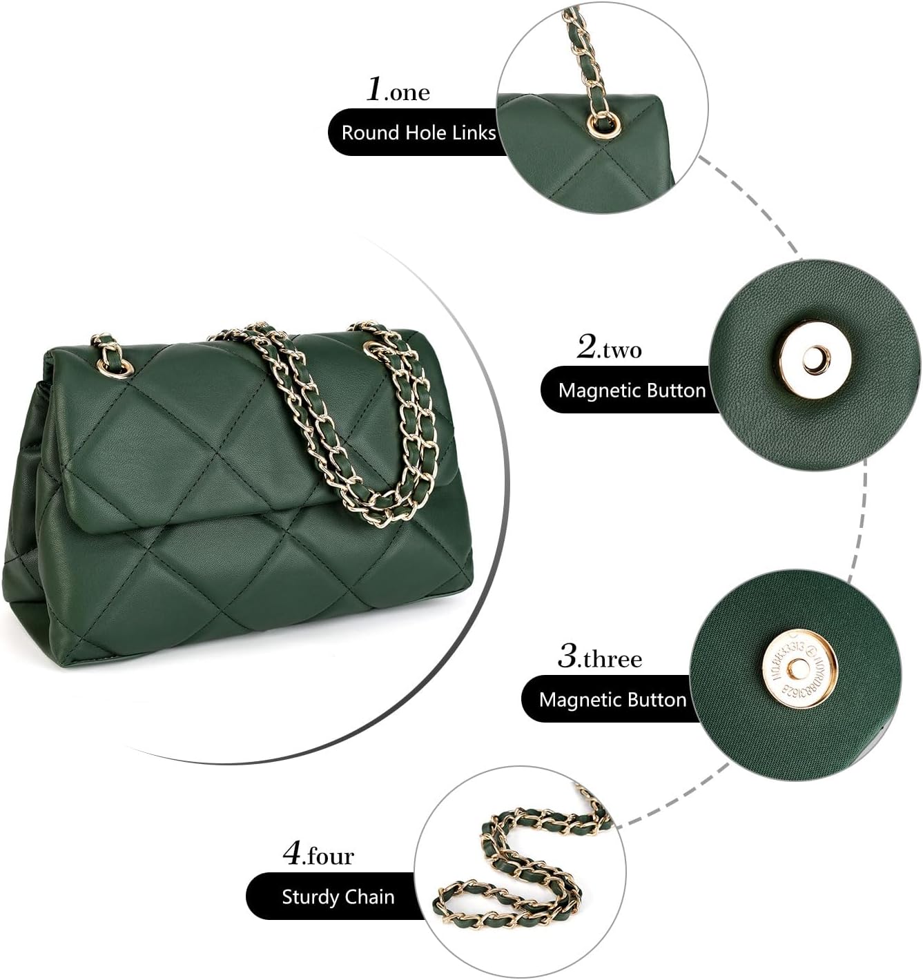 Gladdon Quilted Crossbody Purses for Women Small Ladies Shoulder Bags with Chain Trendy Clutch Purse Cute Designer Bag