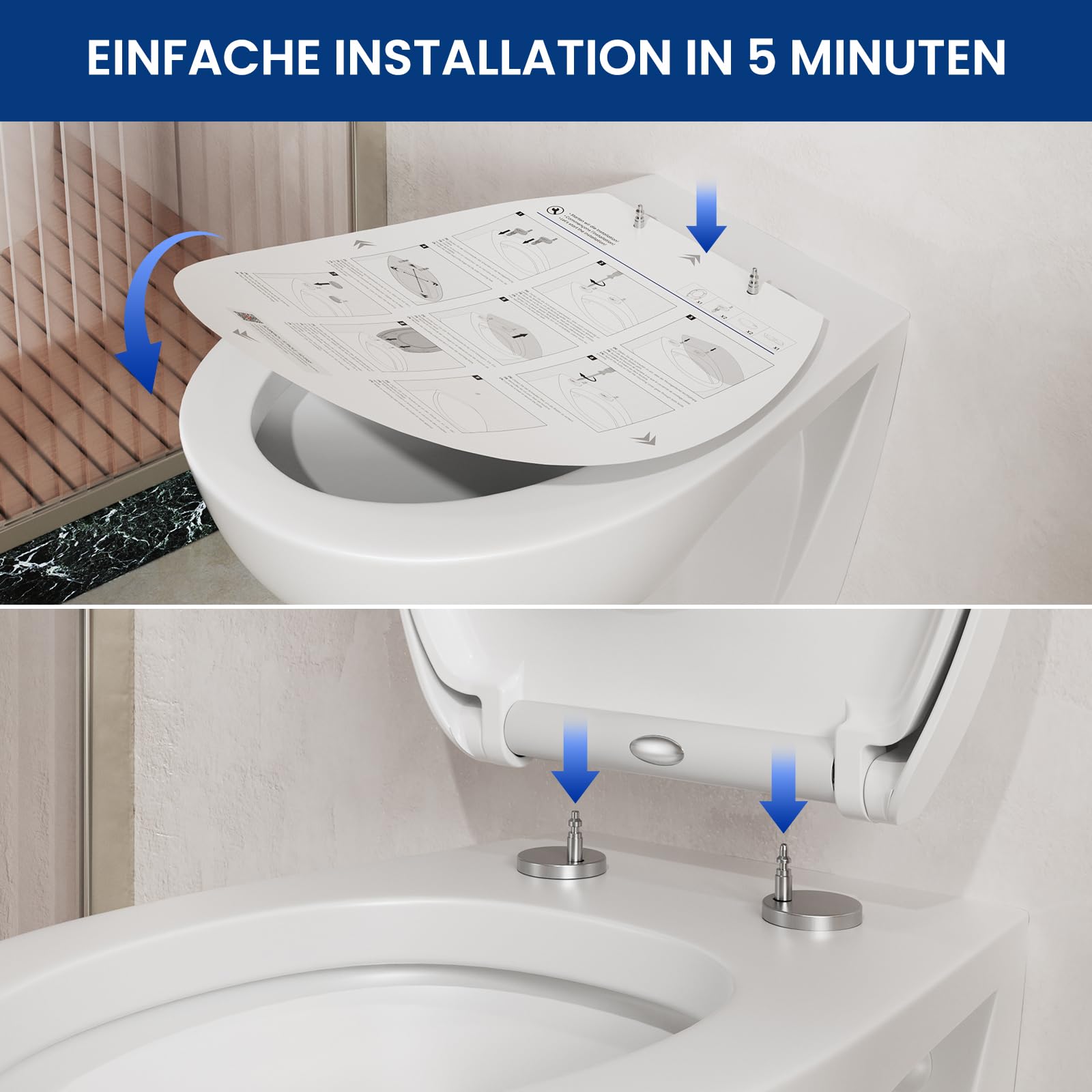CECIPA Tapa WC Universal, Asiento Inodoro Blanco Ovalado con Cierre Suave, Tapa de Vater de Duroplast, Tapadera WC para Familia y Baño, Tapa Inodoro Montaje Fácil y Resistente - Serie DERW