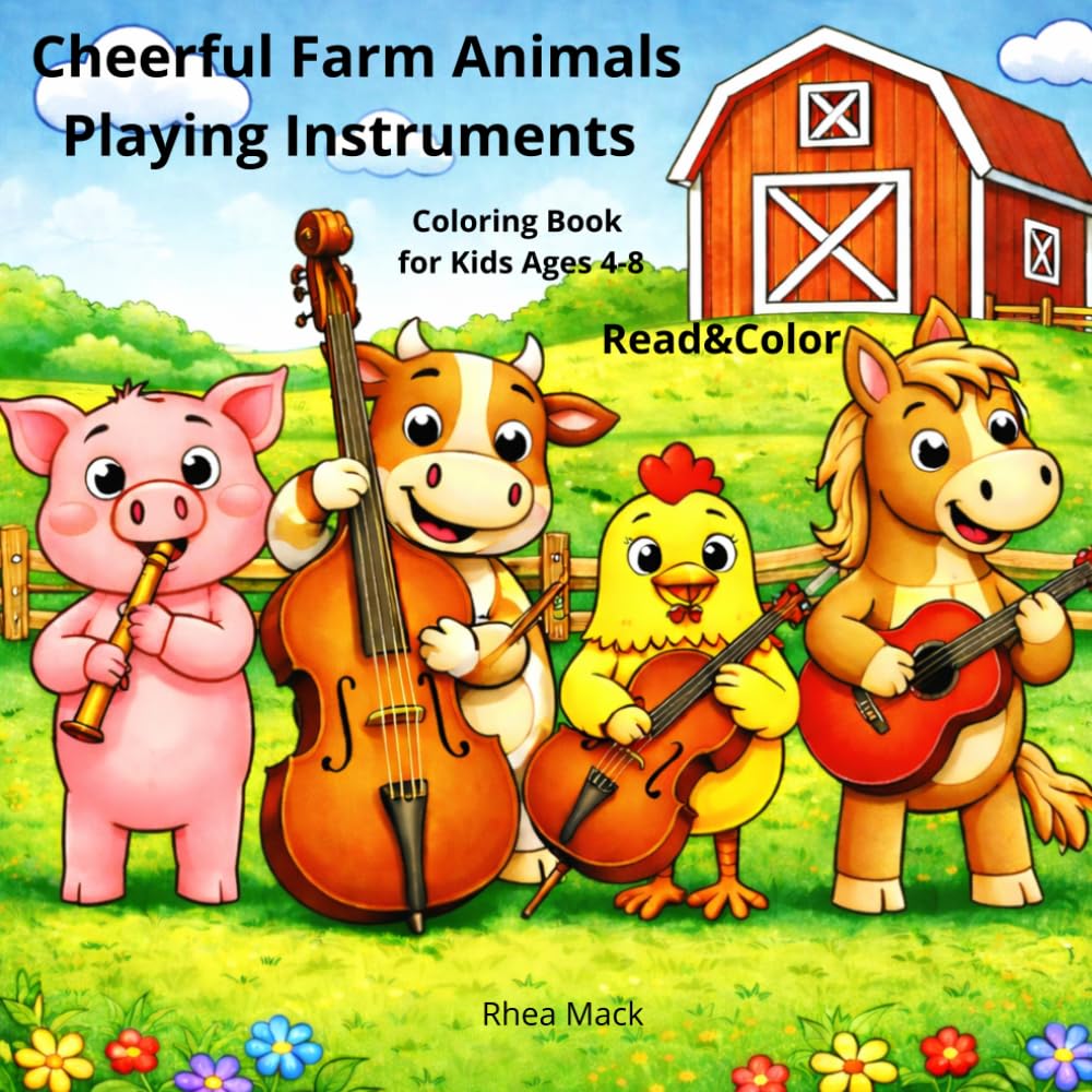 Cheerful Farm Animals Playing Instruments: A delightful coloring adventure featuring cheerful farm animals making music— a horse playing the violin, ... Instruments: Coloring Book for Kids ages 4-8)