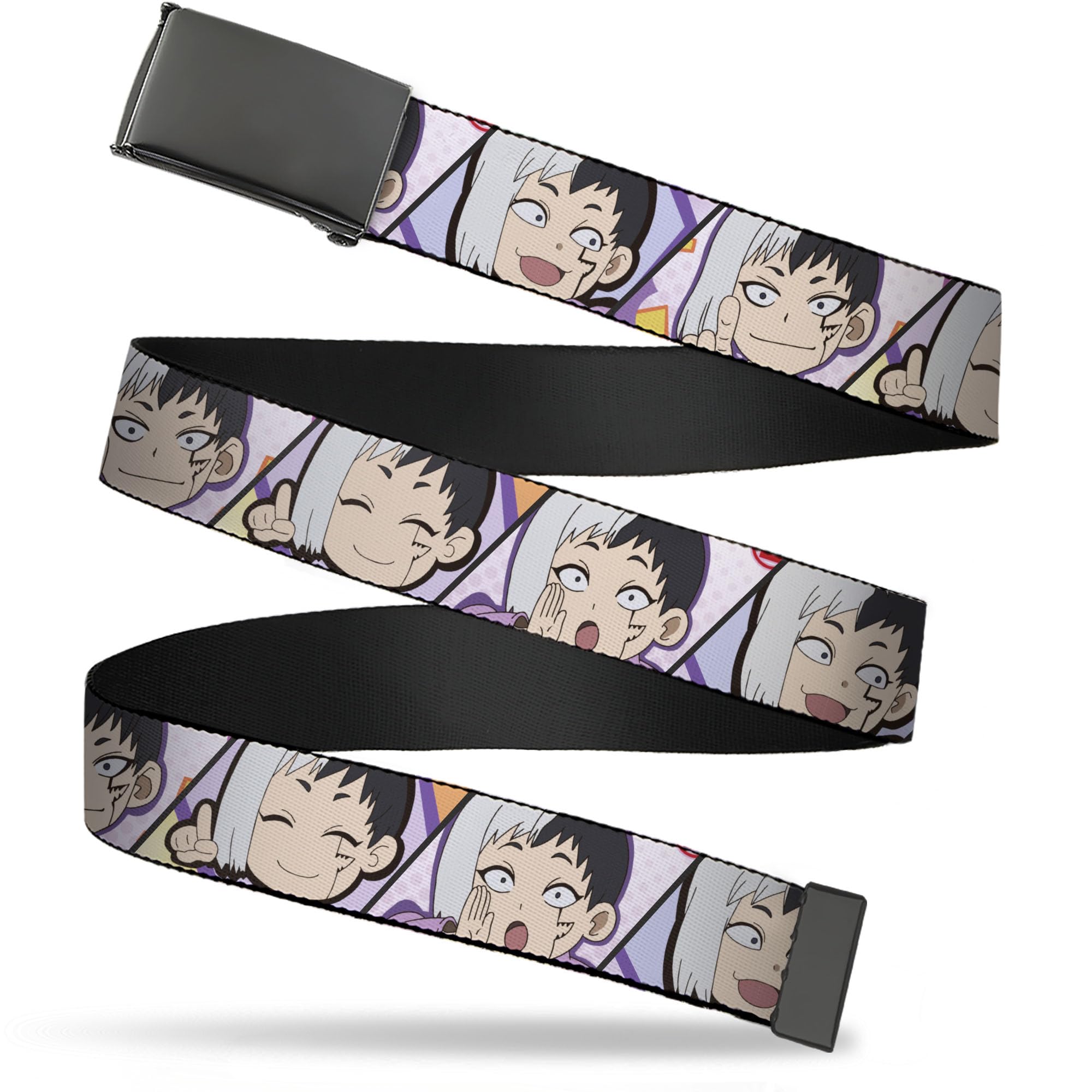Buckle-Down Crunchyroll Belt, Flip Web Belt Dr Stone Chibi Gen Asagiri Expression Blocks