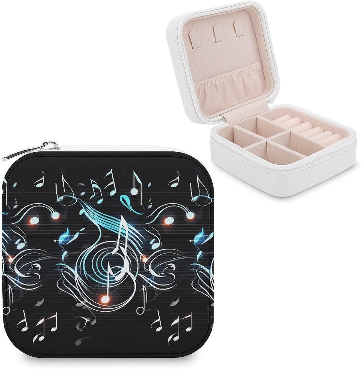 Music Note Jewelry Box with Zipper Square Jewelry Storage Box Personalized Jewelry Organizer Mini Travel Jewelry Case for Necklace Earrings Rings Jewelry Gift Box