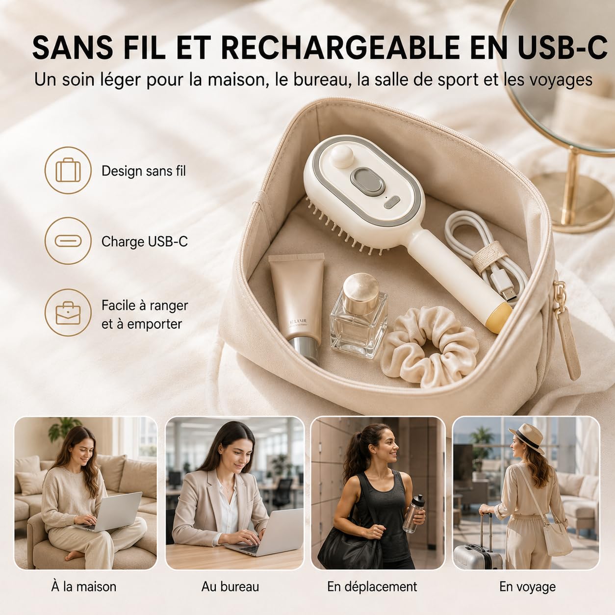 Peigne De Massage Electrique a Spray, Brosse Vapeur Cheveux 5 en 1 avec Brume Fine, Mode Lumière Rouge, Nettoyage Rétractable, Anti-Nœuds et Antistatique pour Cheveux Frisottés (Rose)