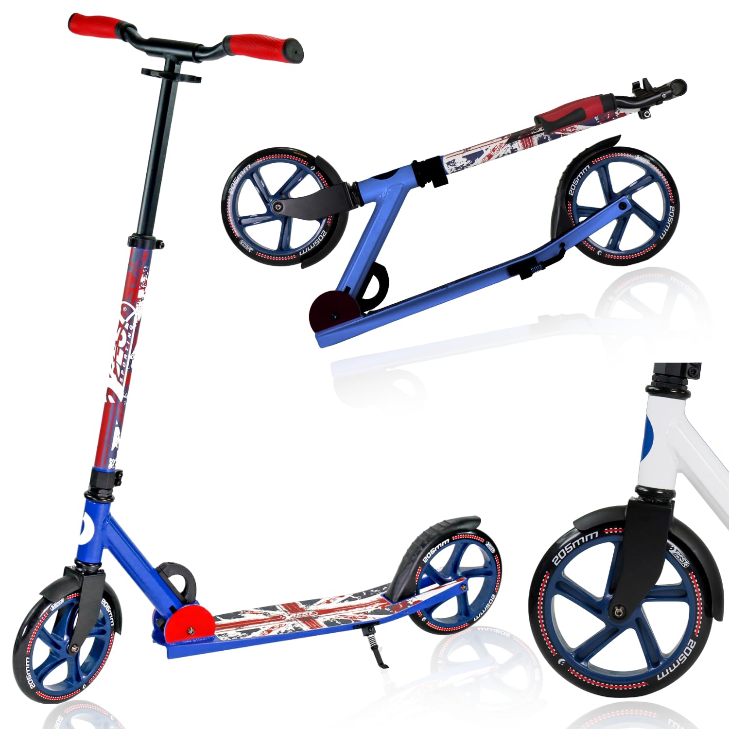 B Best Sporting Best Sporting 205 Ruedas de Aluminio con Asas ergonómicas y Manillar Curvado, Patinete en Azul/Verde, Juventud Unisex