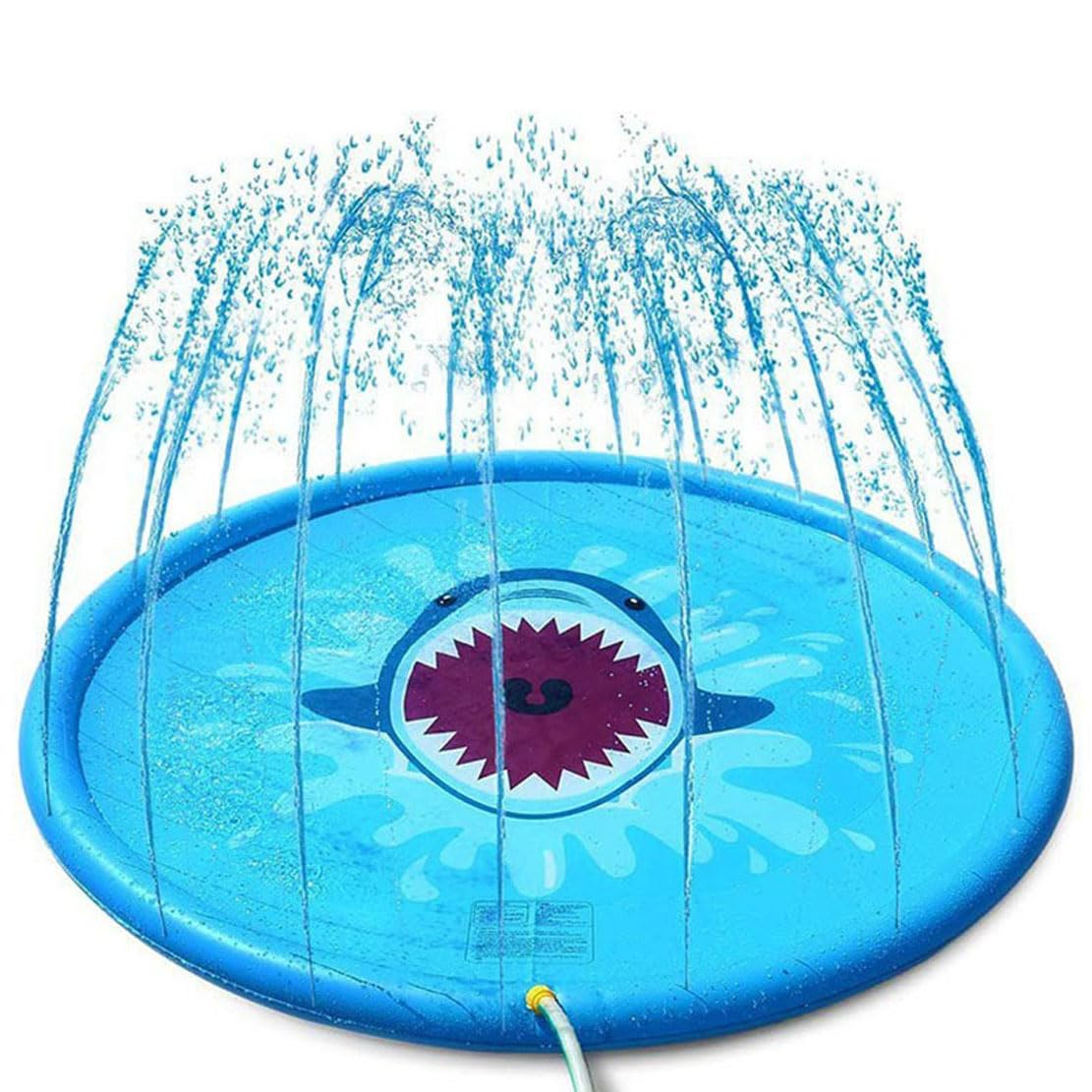 Splash Pad for Kids and Dogs, Kids Splash Pad Sprinkler, Inflatable Sprinkler Play Mat, 170cm, Outdoor Summer Backyard Wading Pool with Spray, Foldable Outdoor Water Toy (Blue Shark)