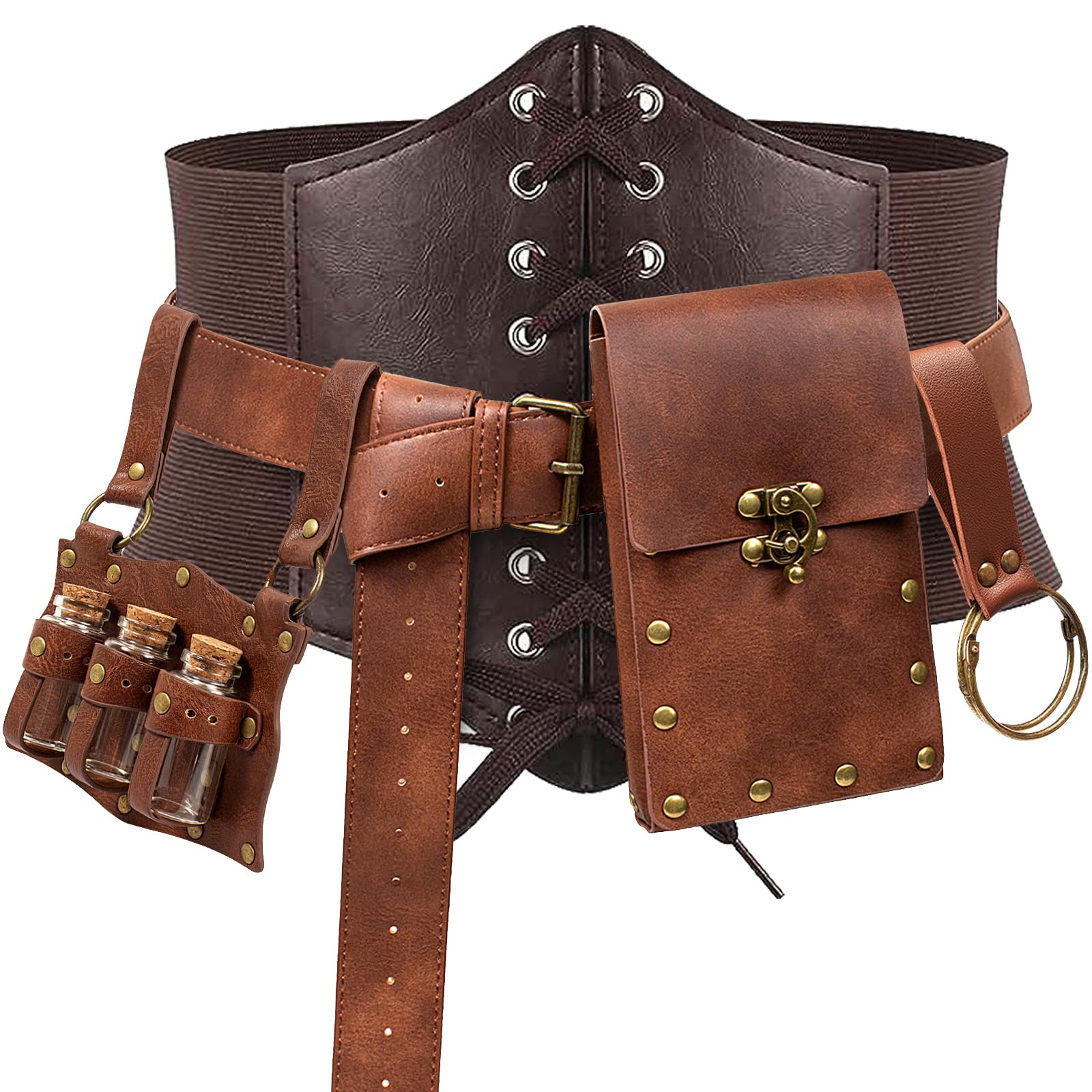 SUMGOGO5PCS Corset Renaissance Belt Medieval Renaissance Belt Pouch Cork Potion Bottle Festival Halloween Costume Accessory