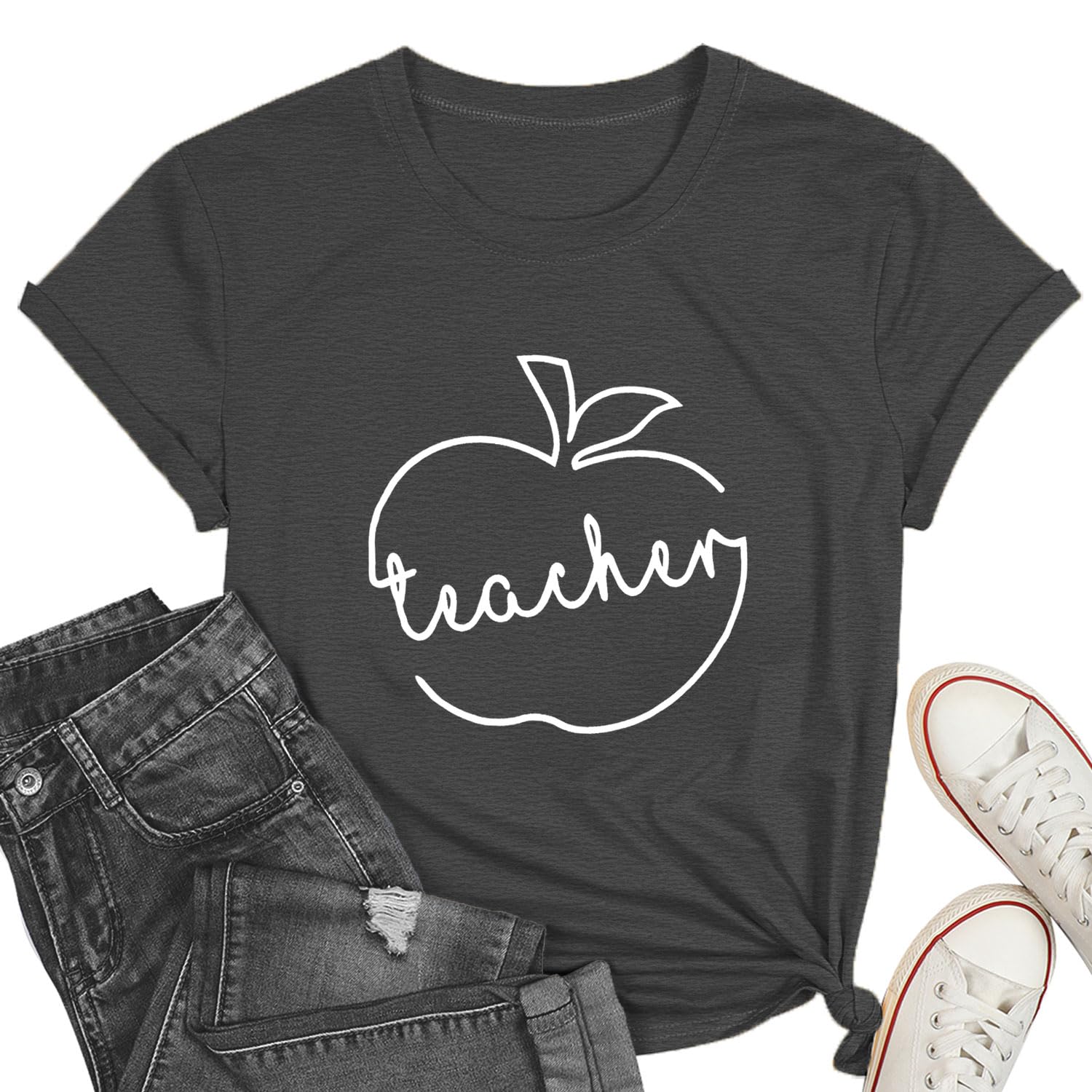 Teacher Shirts for Women Elementary School Teacher T-Shirt Back to School Women Tops Heart Tee