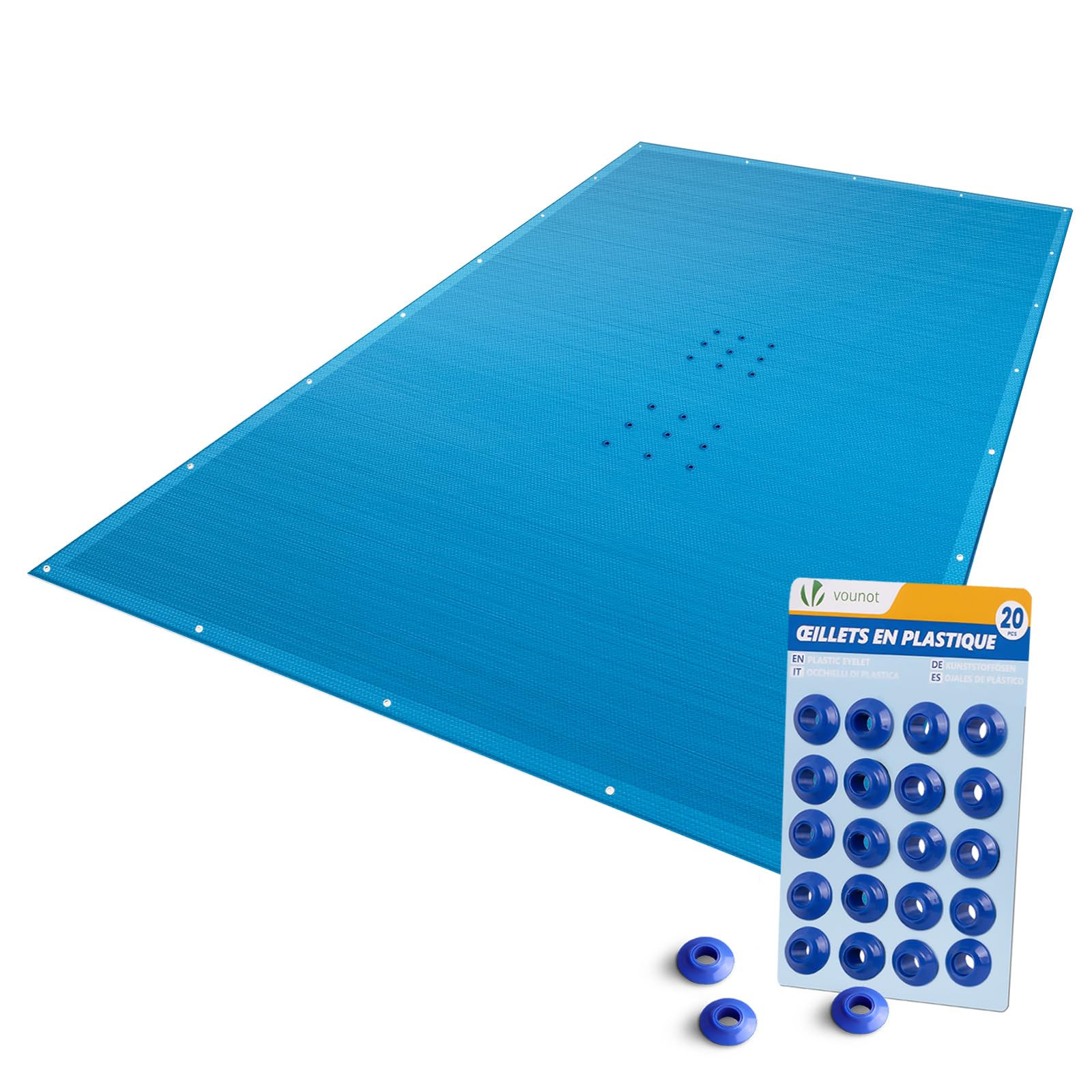 VOUNOT® Bâche Piscine Rectangulaire en Polyéthylène 160g/m2 Bâche Imperméable Résistante Double Couche avec Oeillets en Aluminium Couverture Étanche 4x7m Bleu Foncé