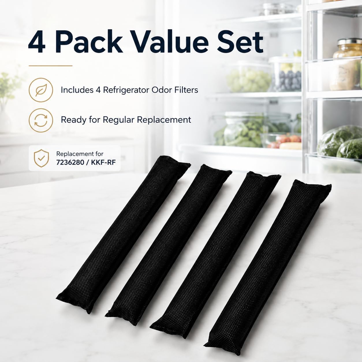 4 Pack 7236280 Active AirClean Filter Replacement Compatible with Miele Refrigerator, KKF-RF Activated Carbon Odor Absorbing Fridge Air Filter